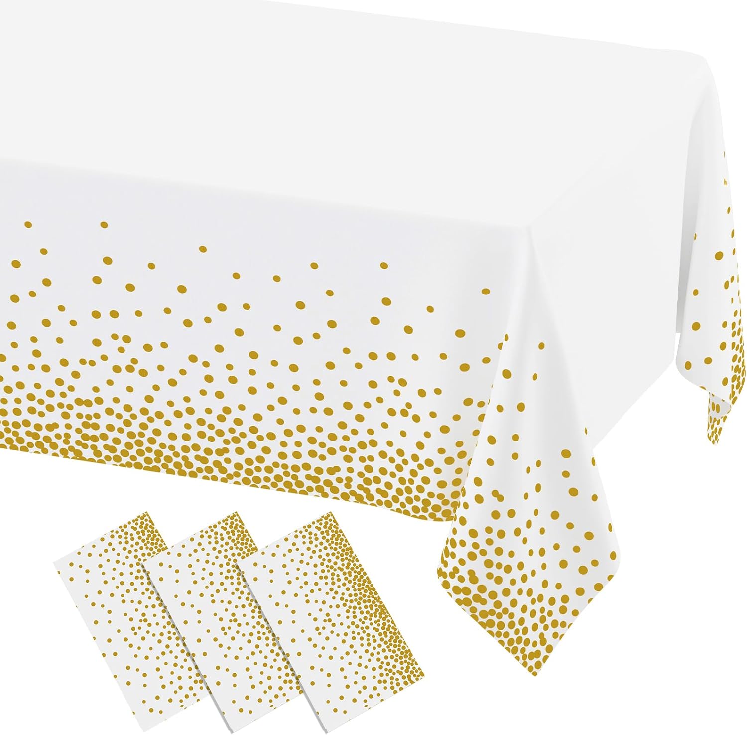 3 Packs Dot Disposable Table Cloth, 54 x 108 Inch Waterproof Plastic Tablecloth, Rectangle Gold Dots in White Table Covers for Easter, Picnic, Birthday, Party - Image 1