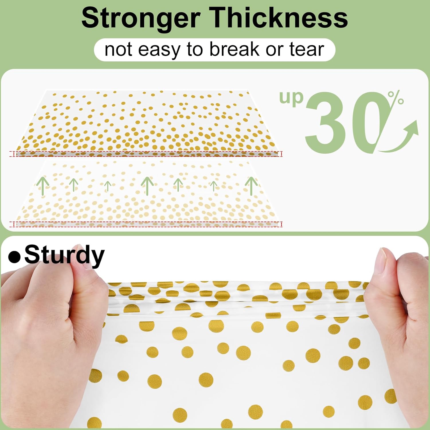 3 Packs Dot Disposable Table Cloth, 54 x 108 Inch Waterproof Plastic Tablecloth, Rectangle Gold Dots in White Table Covers for Easter, Picnic, Birthday, Party - Image 2