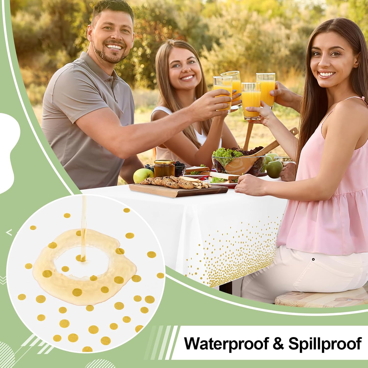 3 Packs Dot Disposable Table Cloth, 54 x 108 Inch Waterproof Plastic Tablecloth, Rectangle Gold Dots in White Table Covers for Easter, Picnic, Birthday, Party - Image 3