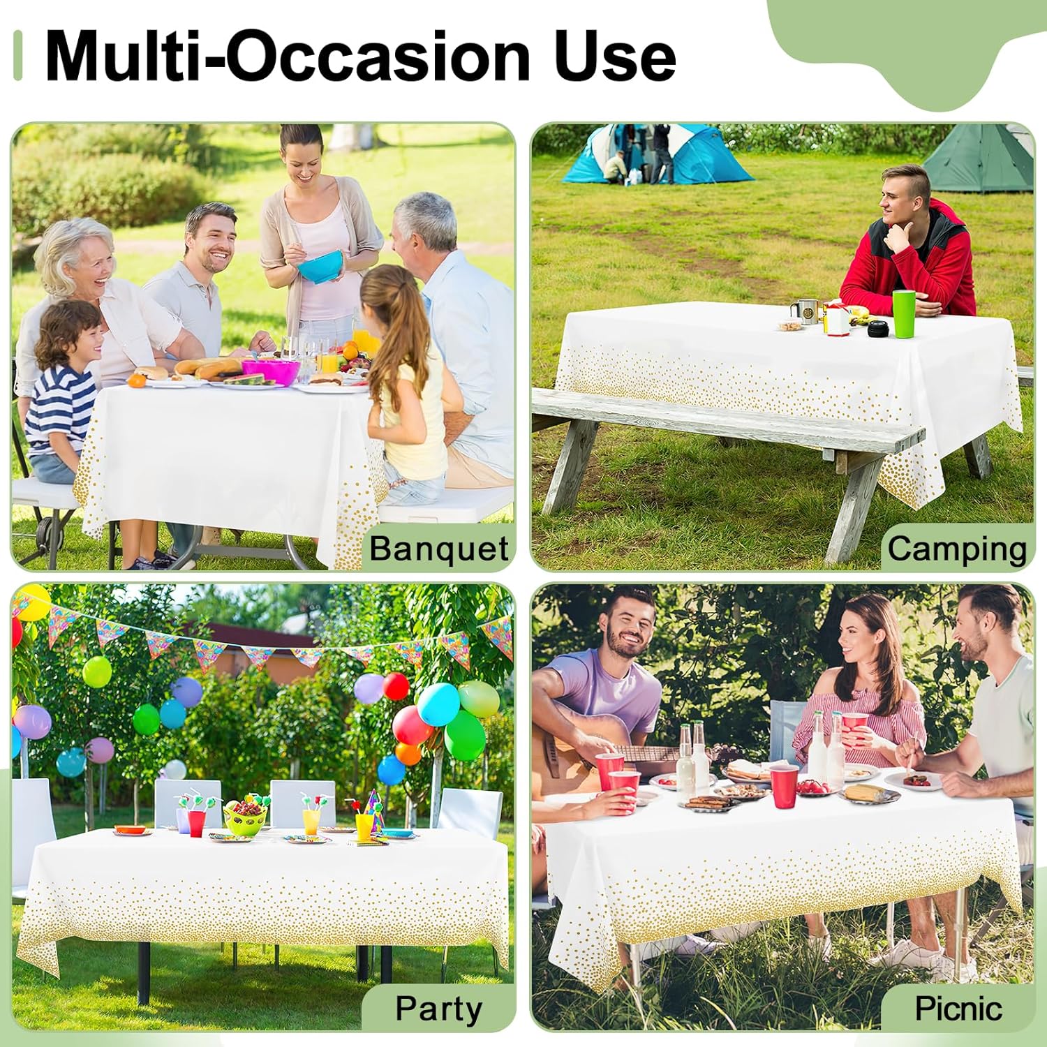 3 Packs Dot Disposable Table Cloth, 54 x 108 Inch Waterproof Plastic Tablecloth, Rectangle Gold Dots in White Table Covers for Easter, Picnic, Birthday, Party - Image 6