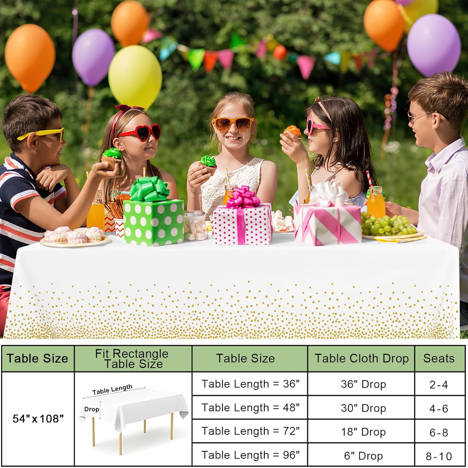 3 Packs Dot Disposable Table Cloth, 54 x 108 Inch Waterproof Plastic Tablecloth, Rectangle Gold Dots in White Table Covers for Easter, Picnic, Birthday, Party - Image 7