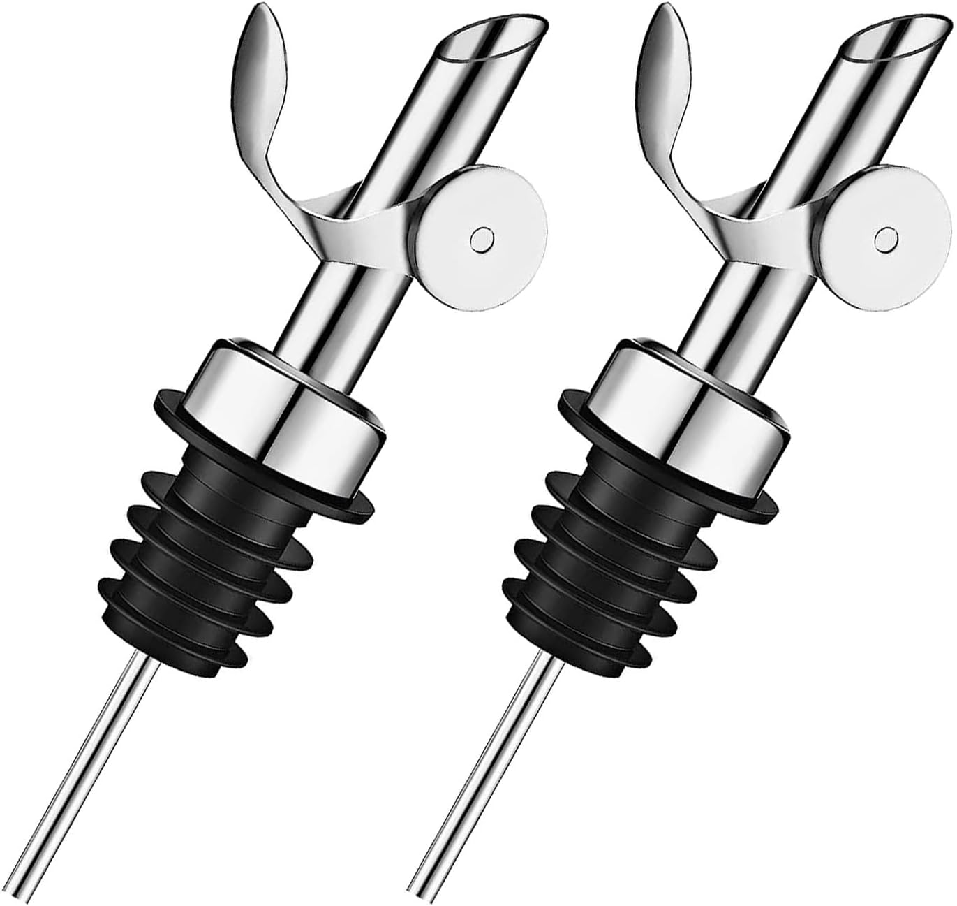 2 Pack Liquor Pour Spout, Auto Flip Olive Oil Dispenser Spout, Pour Spout for Liquor Bottles, Olive Oil Spout, Bottle Pourers for Alcohol Wine Syrup Home Bar Accessories Silver - Image 1