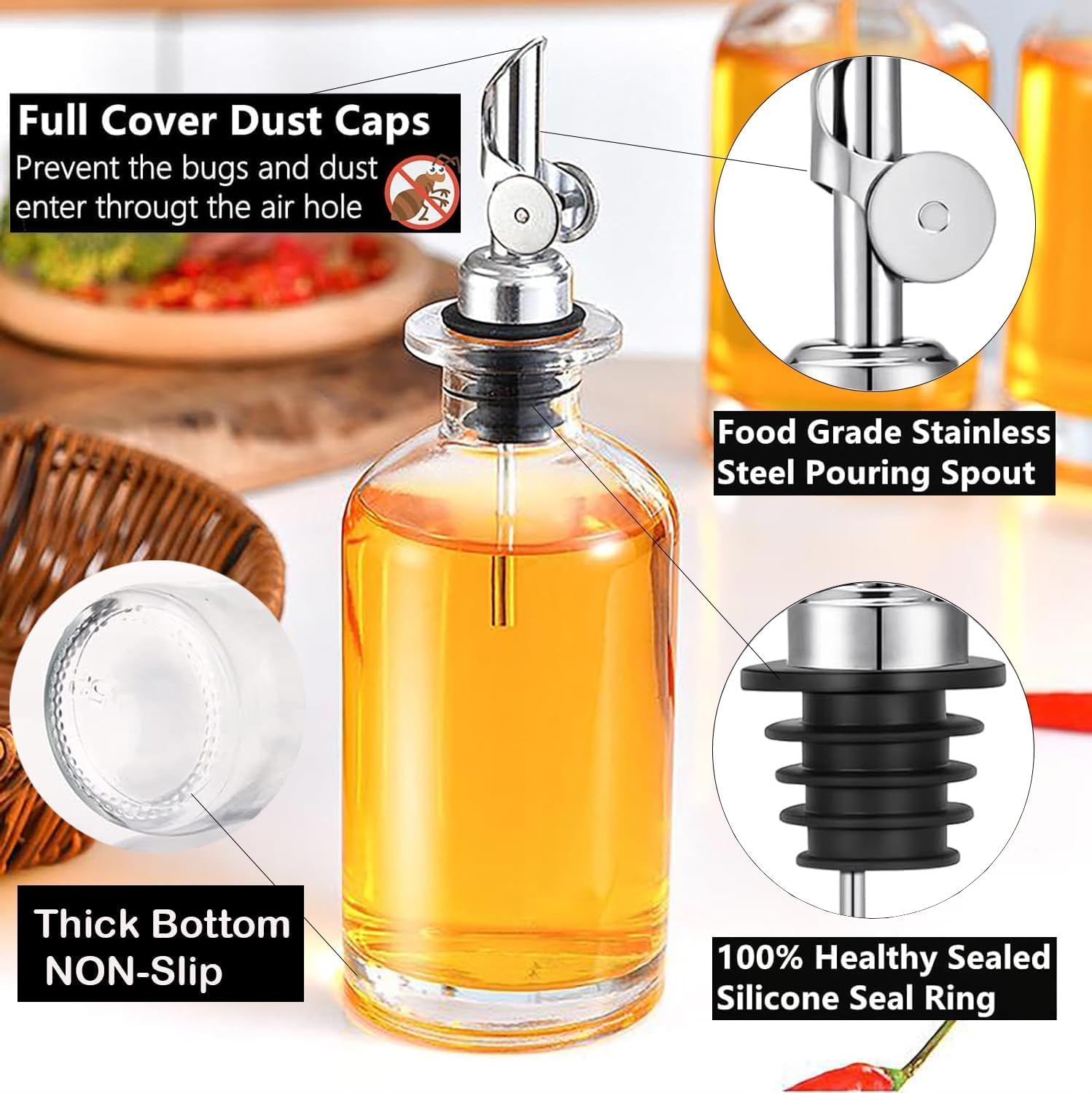 2 Pack Liquor Pour Spout, Auto Flip Olive Oil Dispenser Spout, Pour Spout for Liquor Bottles, Olive Oil Spout, Bottle Pourers for Alcohol Wine Syrup Home Bar Accessories Silver - Image 3