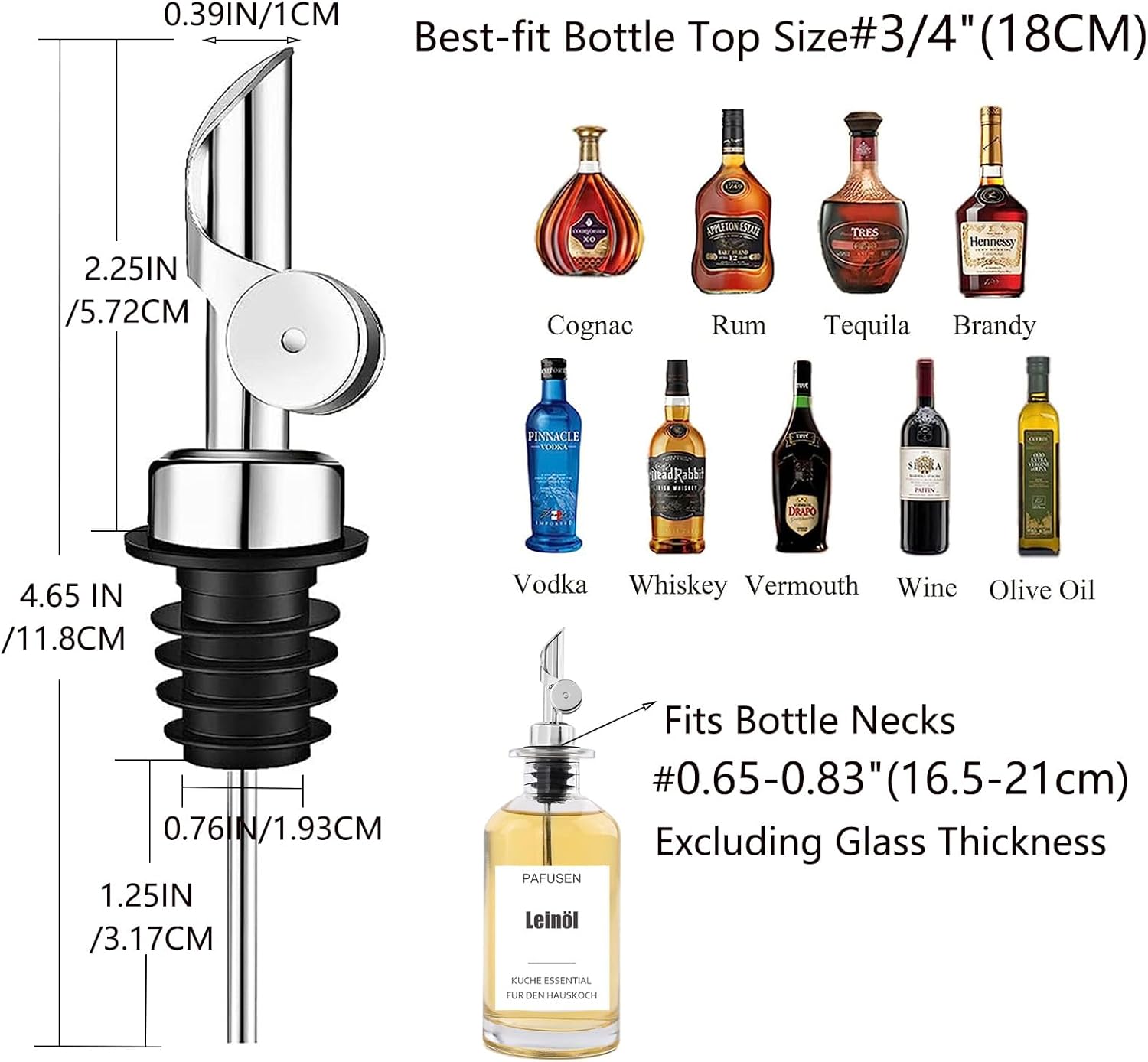 2 Pack Liquor Pour Spout, Auto Flip Olive Oil Dispenser Spout, Pour Spout for Liquor Bottles, Olive Oil Spout, Bottle Pourers for Alcohol Wine Syrup Home Bar Accessories Silver - Image 4