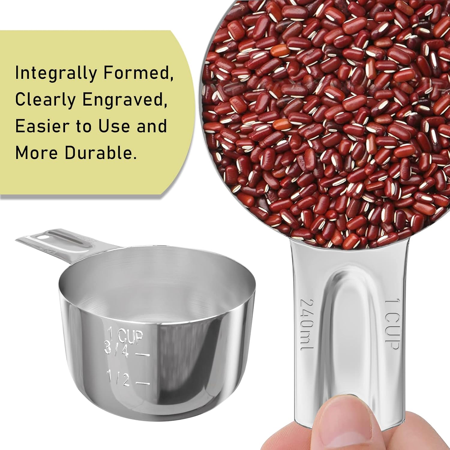 1PCS 1Cup (240ml, 8oz) Single Measuring Cup, Stainless Steel Measure Scoop, Metric and US Measurement, Dishwasher Safe - Image 3