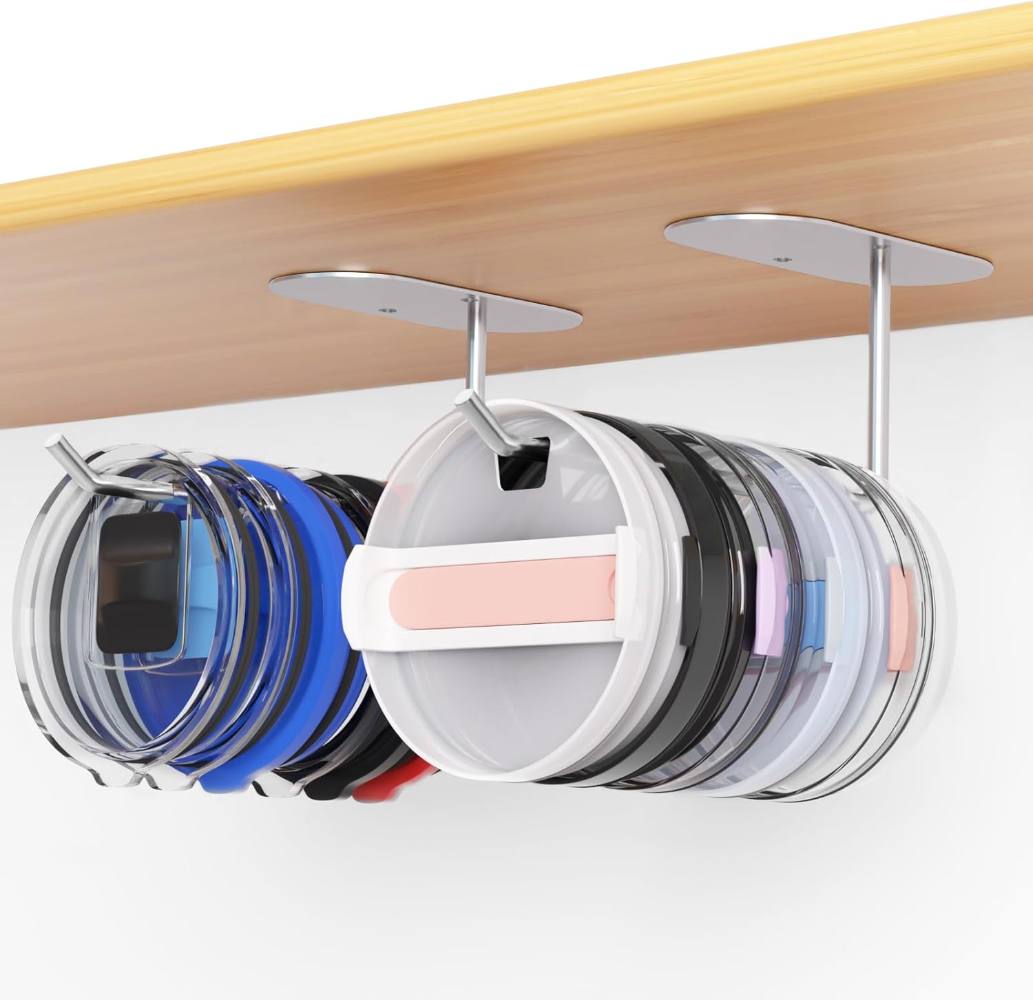 2 Pack Tumbler Lid Organizer, Space Saving Cup Lid Organizer for Yeti/Stanley/Simple Modern Tumbler Lids, Self-Adhesive or Drilling Tumbler Lid Hook for Kitchen Organizers and Storage - Image 1