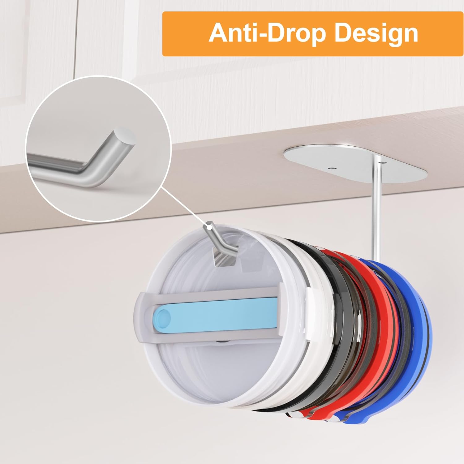 2 Pack Tumbler Lid Organizer, Space Saving Cup Lid Organizer for Yeti/Stanley/Simple Modern Tumbler Lids, Self-Adhesive or Drilling Tumbler Lid Hook for Kitchen Organizers and Storage - Image 4