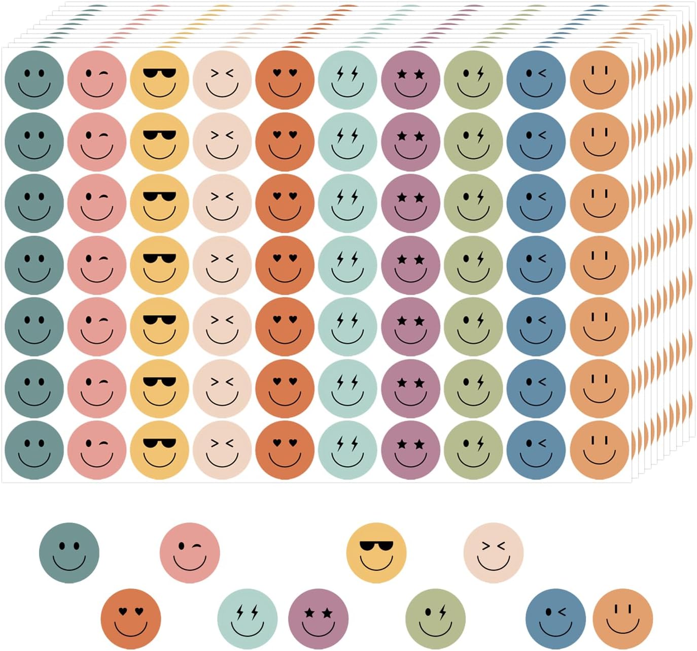 6000 Pieces Boho Happy Smile Face Stickers for School Reward Behavior Chart,3/8 Inch in Diameter Round Bohemian Style Reward Labels 10 Styles Happy Face Stickers for Teachers (50 Sheets) - Image 1
