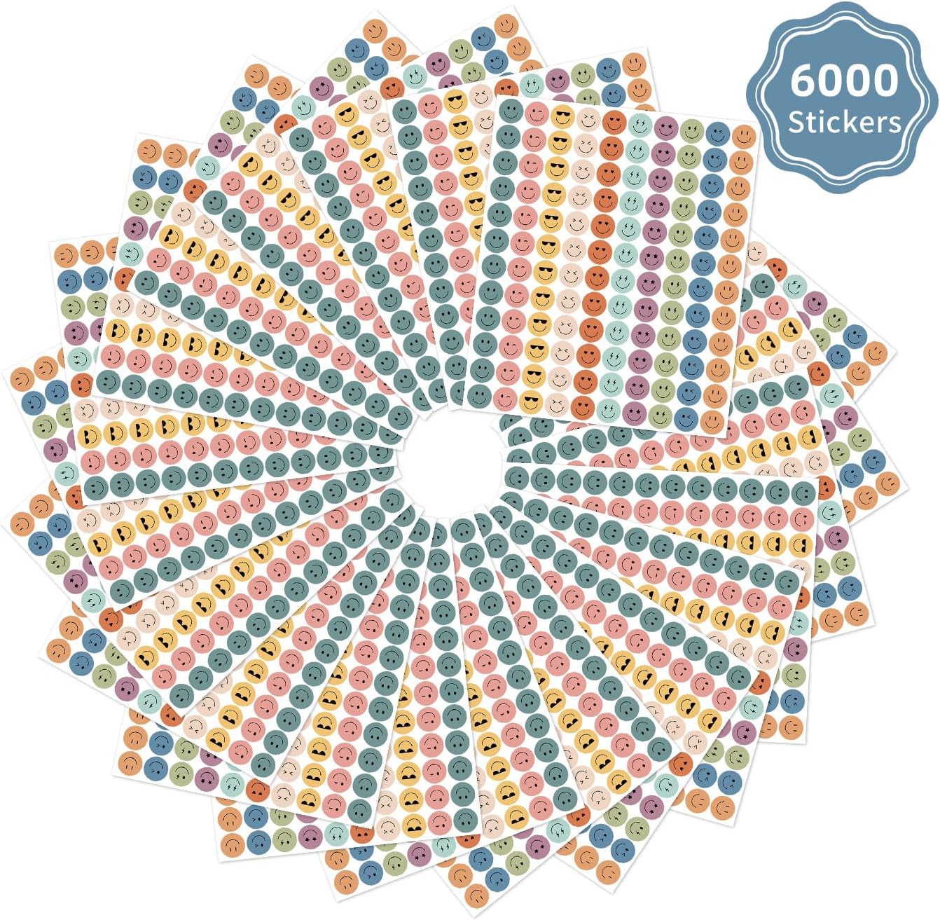 6000 Pieces Boho Happy Smile Face Stickers for School Reward Behavior Chart,3/8 Inch in Diameter Round Bohemian Style Reward Labels 10 Styles Happy Face Stickers for Teachers (50 Sheets) - Image 7