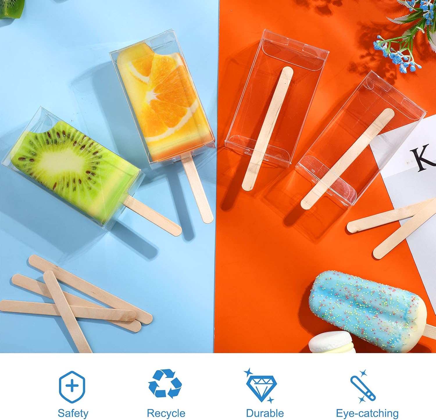 50 Pcs Ice Cream Cakesicle Boxes Set Include 25 Clear Pet Cake Boxes Plastic Candy Gift Bags and 25 Wooden Sticks Treat Boxes for DIY Baking Wedding Baby Shower Birthday Party - Image 4