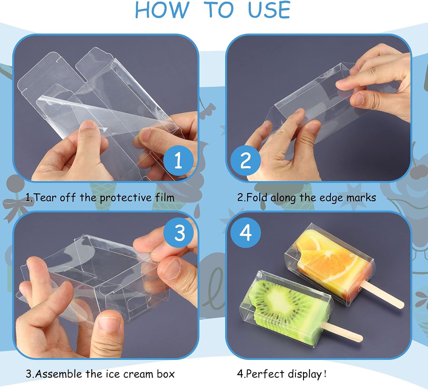 50 Pcs Ice Cream Cakesicle Boxes Set Include 25 Clear Pet Cake Boxes Plastic Candy Gift Bags and 25 Wooden Sticks Treat Boxes for DIY Baking Wedding Baby Shower Birthday Party - Image 5