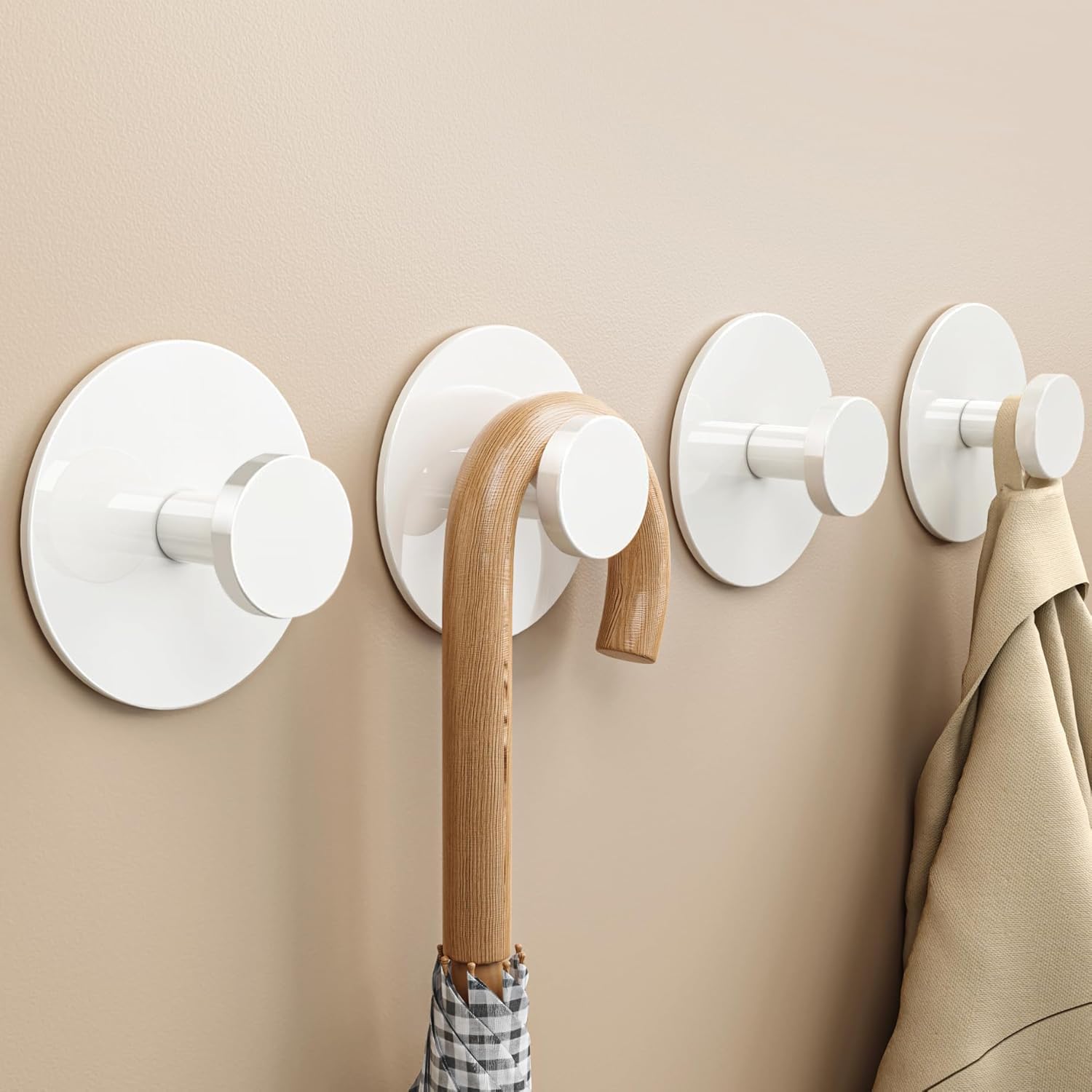 White Adhesive Wall Hook for Coat and Towel: Extra Sticky 12 LB (Max), Stainless Coat Rack Door Holder Hanger, Heavy Duty - Image 1