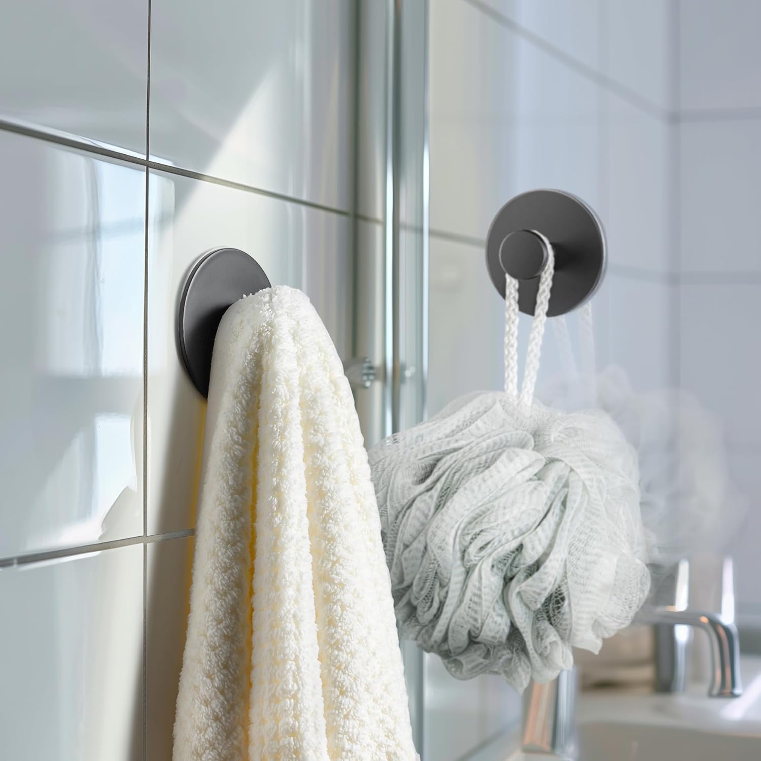 Multifunctional Towel Hooks for Bathroom Wall - Extra Sticky Stainless, Holds up to 12LB, Coat Hooks Wall Hooks, Adhesive Door Holder Hanger Shower Accessories, Matt Black Heavy Duty - Image 6