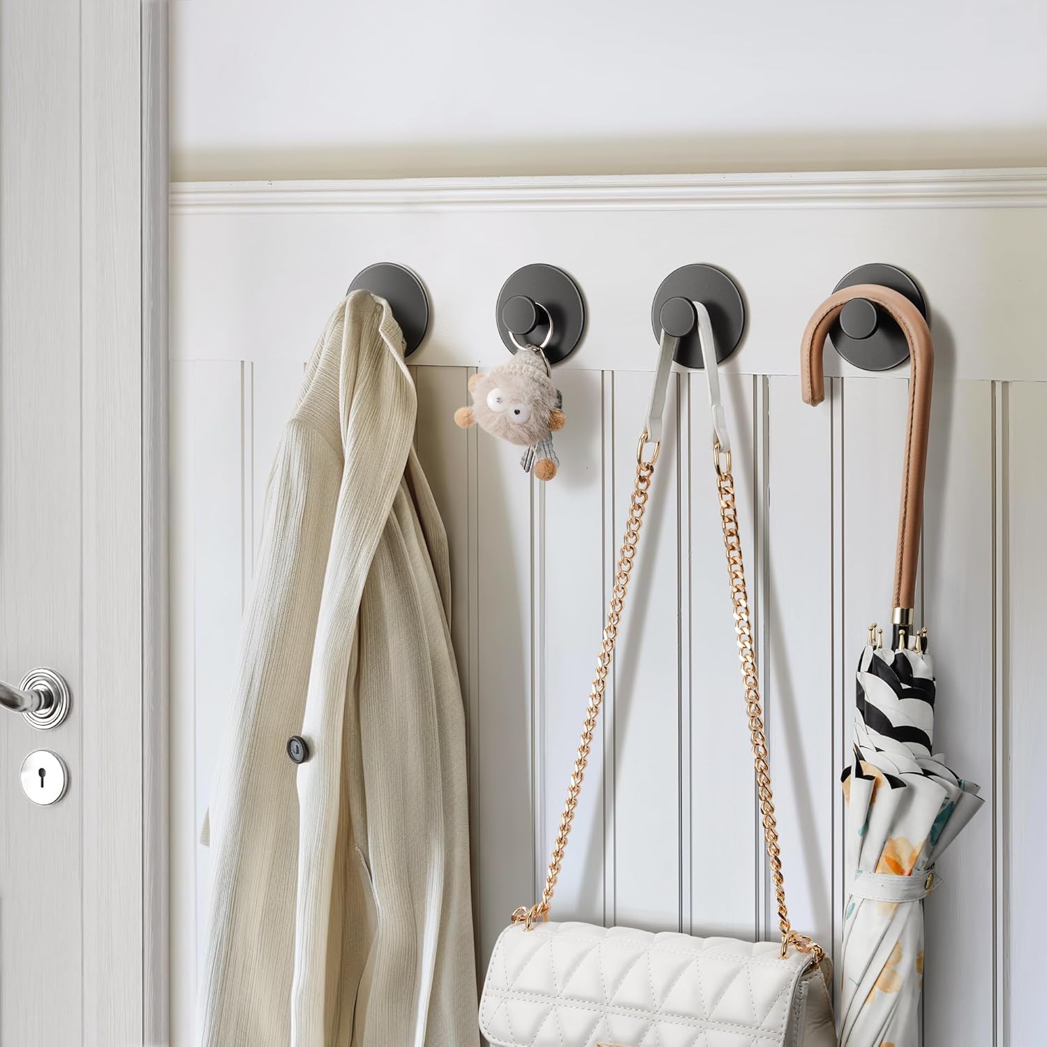 Multifunctional Towel Hooks for Bathroom Wall - Extra Sticky Stainless, Holds up to 12LB, Coat Hooks Wall Hooks, Adhesive Door Holder Hanger Shower Accessories, Matt Black Heavy Duty - Image 7