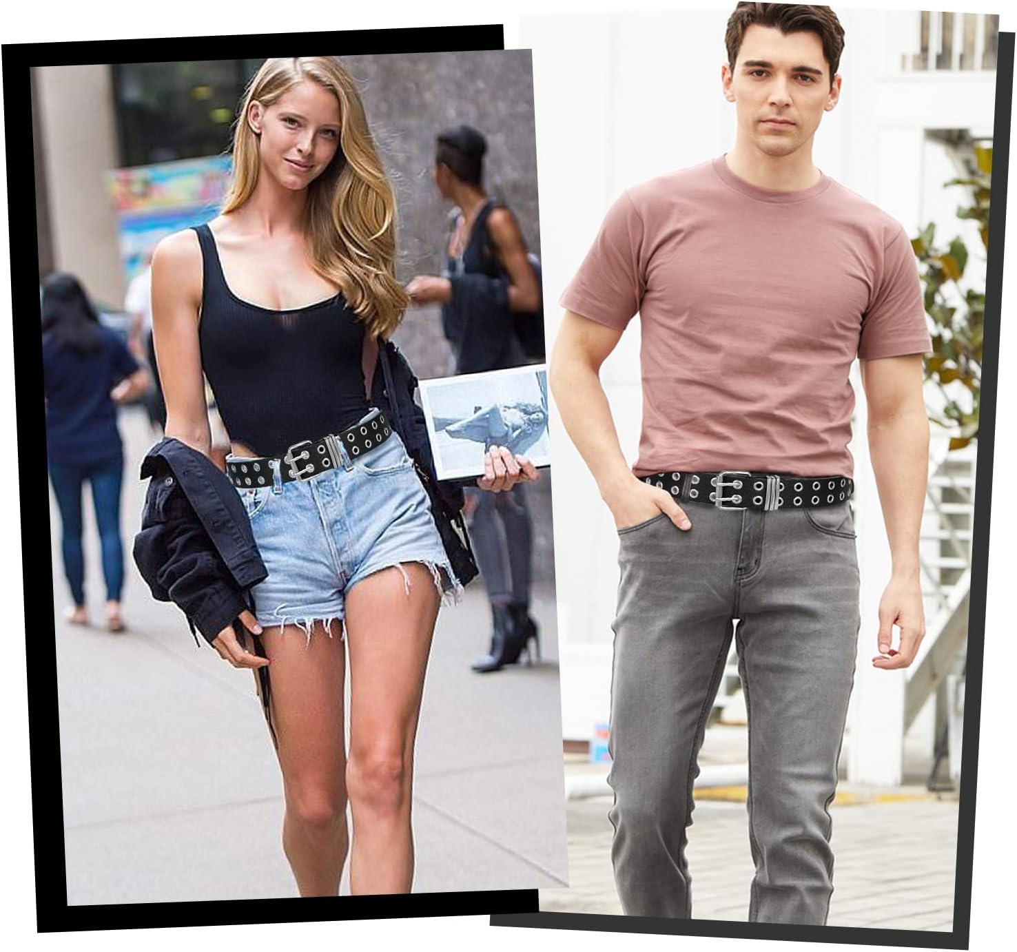 Grommet Leather Belt with Detachable Chain Women Men Punk Rock Waist Belts for Jeans Pants - Image 4
