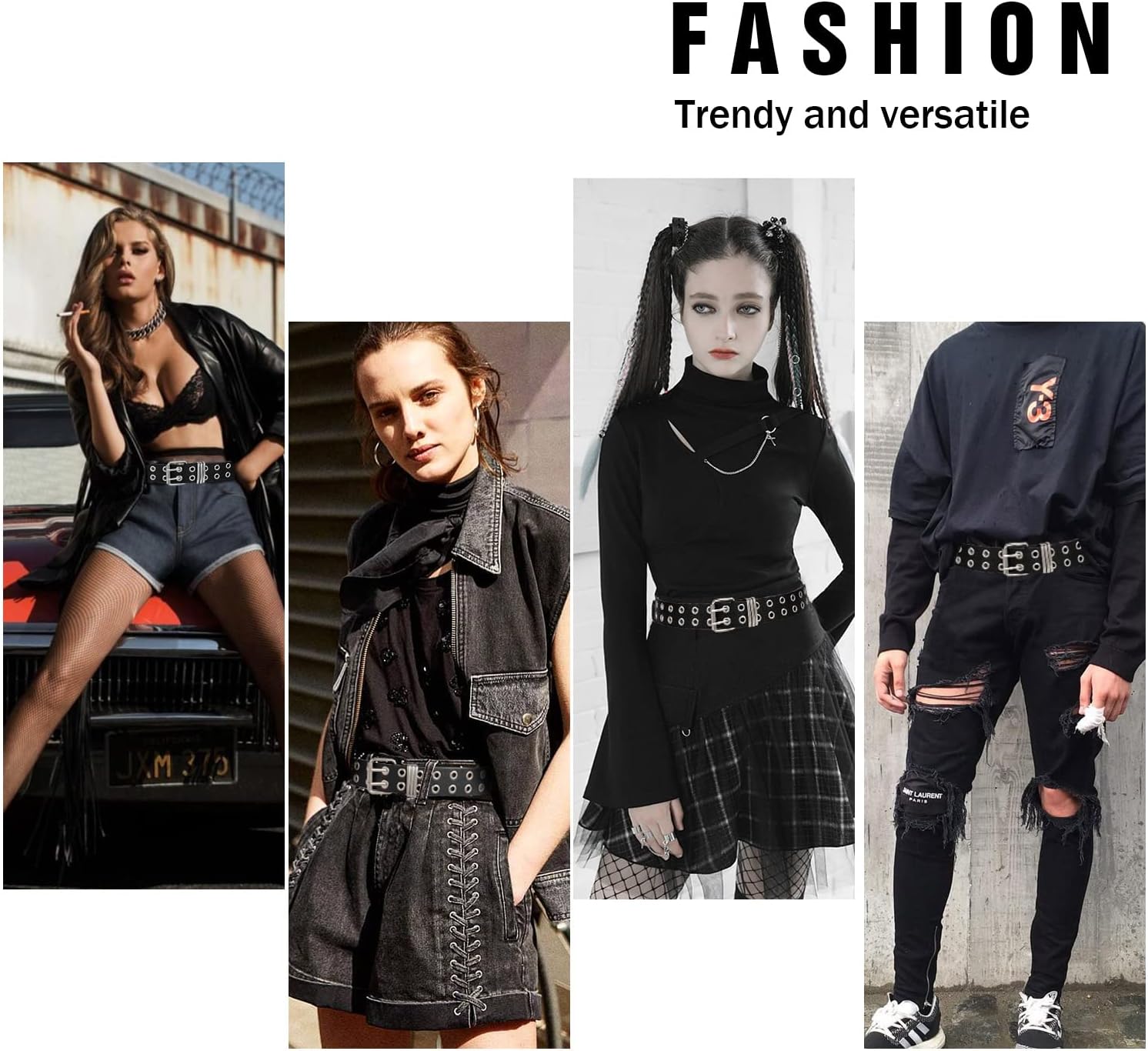 Grommet Leather Belt with Detachable Chain Women Men Punk Rock Waist Belts for Jeans Pants - Image 6