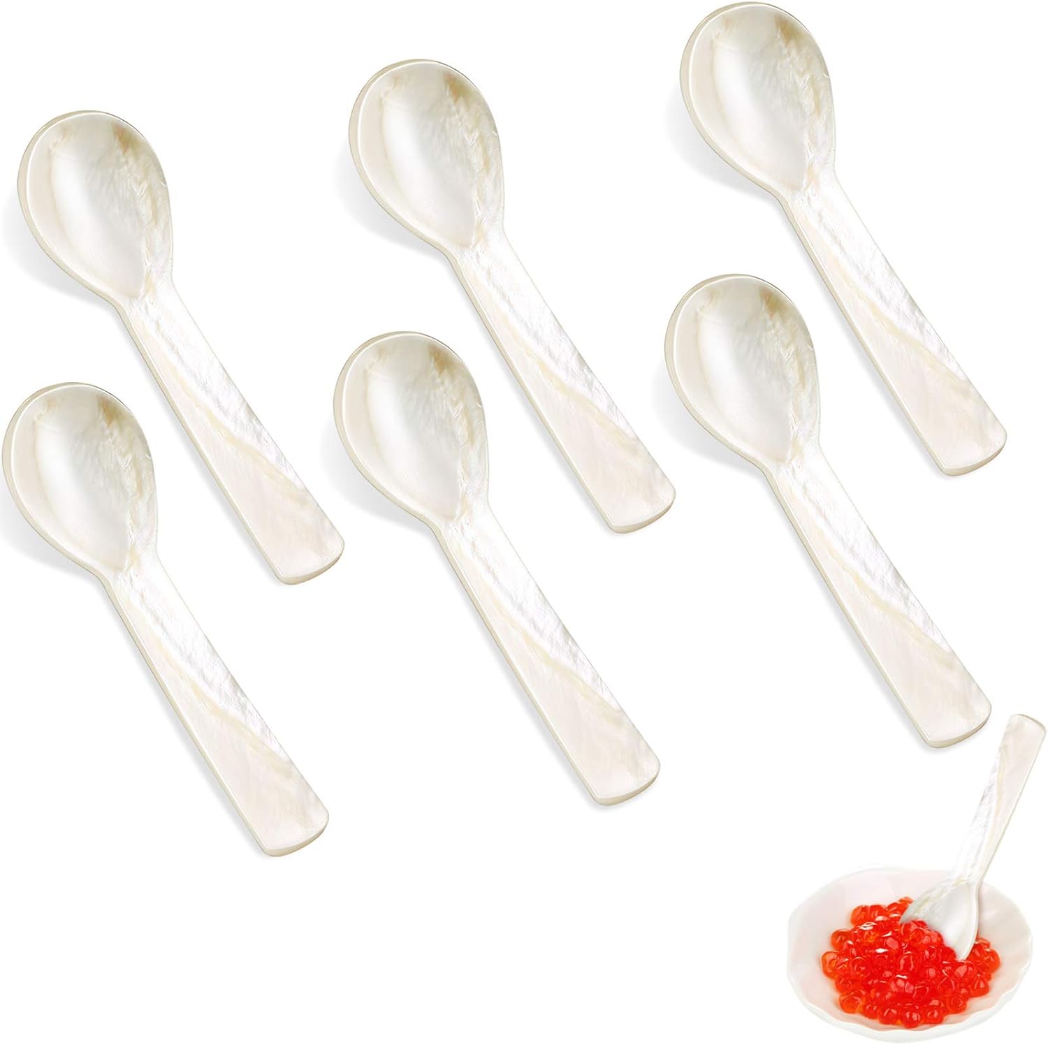 Caviar Spoons Mother of Pearl Mop Spoons with Hand Craft W Round Handle for Caviar, Egg, Ice Cream, Salt, Coffee Serving, Restaurant Serving Set(6 Pieces,3.55 Inch) - Image 1