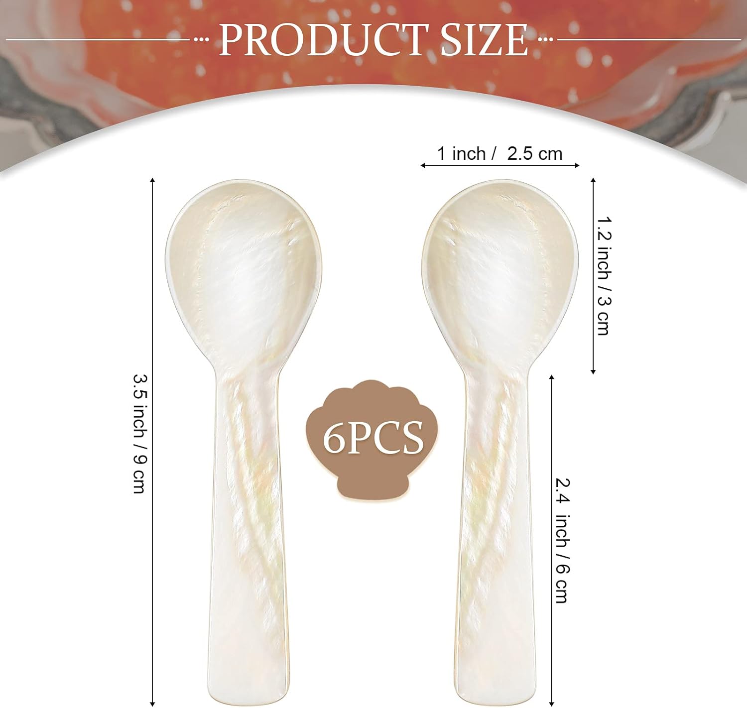 Caviar Spoons Mother of Pearl Mop Spoons with Hand Craft W Round Handle for Caviar, Egg, Ice Cream, Salt, Coffee Serving, Restaurant Serving Set(6 Pieces,3.55 Inch) - Image 2