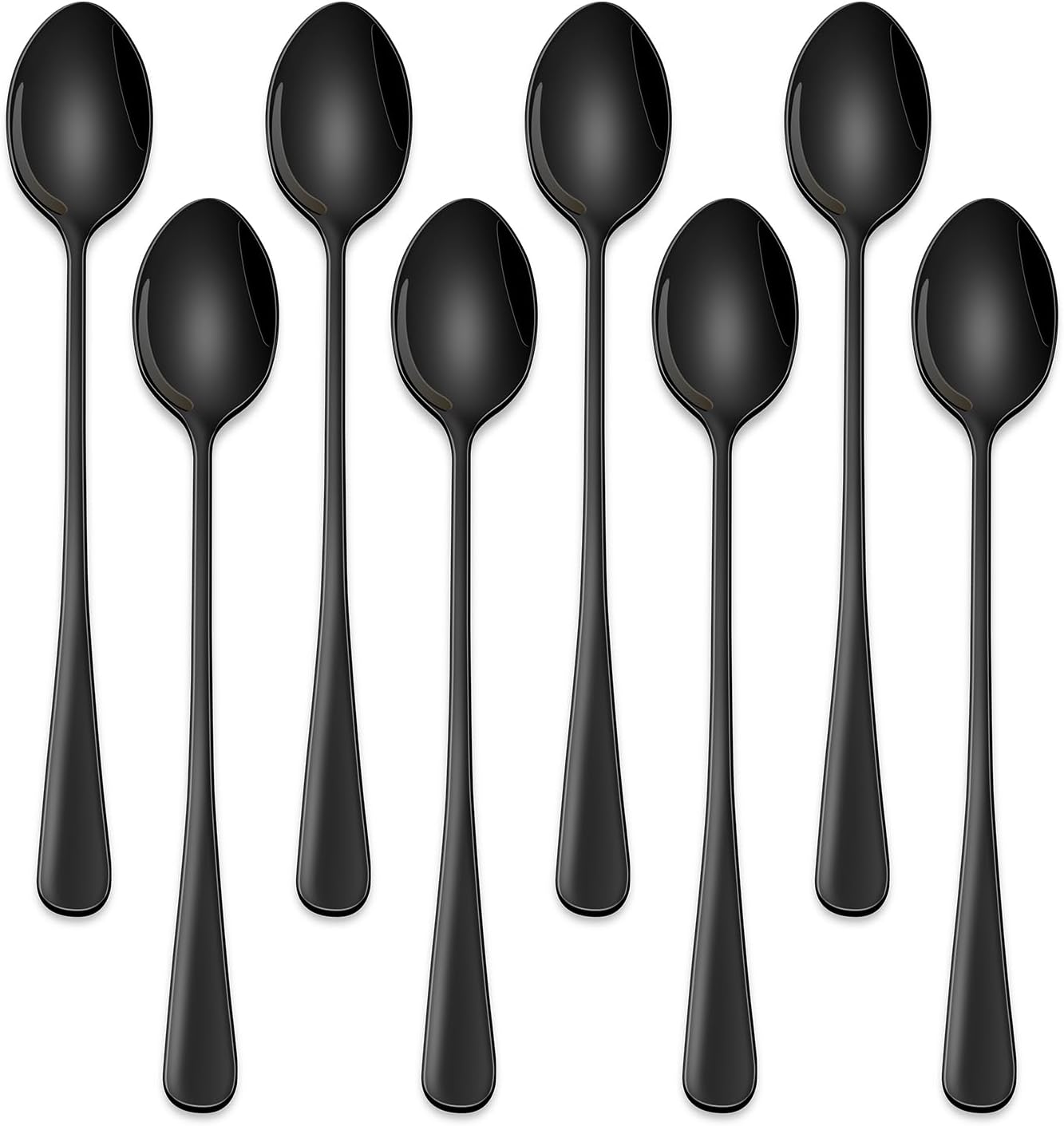 7.5 Inches Black Coffee Stirring Spoons Set,Set Of 8 Stanless Steel Iced Teaspoons,Long Handle Mixing Spoons For Cocktail And Sundae,Long Ice Cream Spoons - Image 1