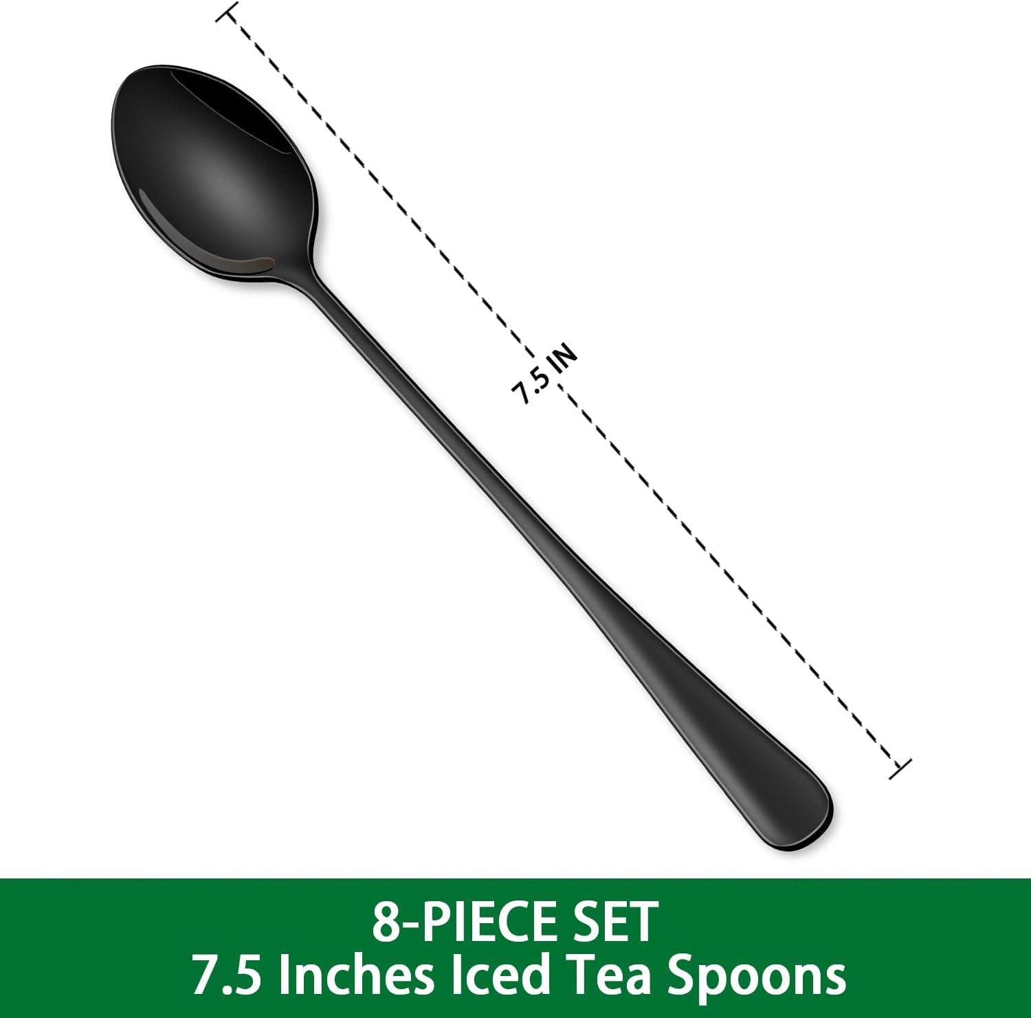 7.5 Inches Black Coffee Stirring Spoons Set,Set Of 8 Stanless Steel Iced Teaspoons,Long Handle Mixing Spoons For Cocktail And Sundae,Long Ice Cream Spoons - Image 2