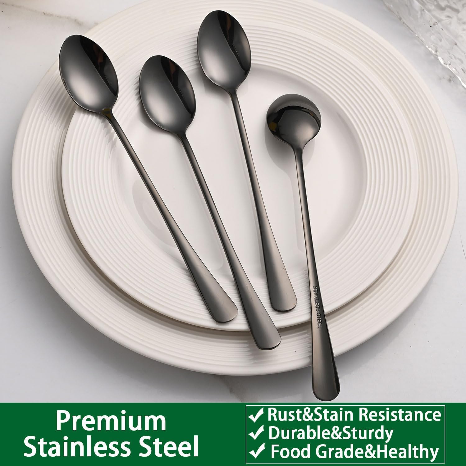 7.5 Inches Black Coffee Stirring Spoons Set,Set Of 8 Stanless Steel Iced Teaspoons,Long Handle Mixing Spoons For Cocktail And Sundae,Long Ice Cream Spoons - Image 5