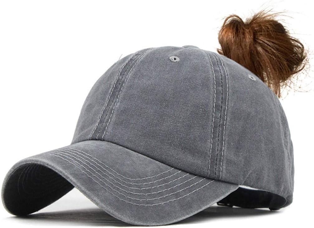 Ponytail Baseball Hat Distressed Retro Washed Womens Twill - Image 1