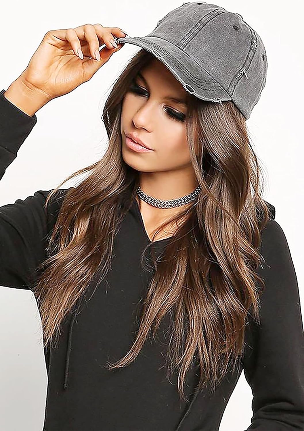 Ponytail Baseball Hat Distressed Retro Washed Womens Twill - Image 2