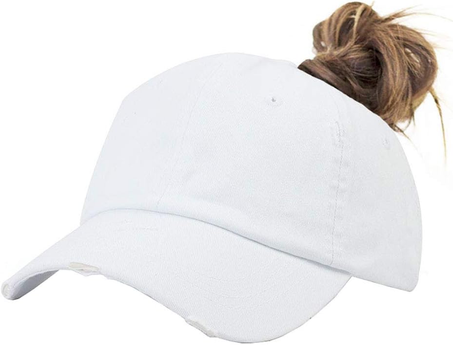 Ponytail Baseball Hat Distressed Retro Washed Womens Twill - Image 1
