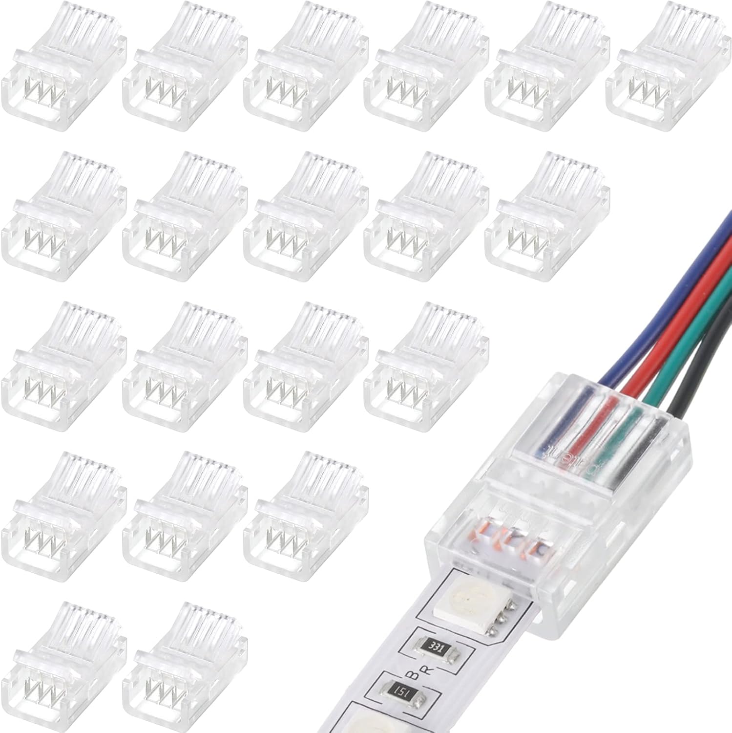 20 Pcs 4 Pin 10 mm LED Strip Connector RGB Lights Waterproof Adapter 22 AWG Wires Connector for Strip Light Unwired Gapless Track 5v 12v 24v - Image 1