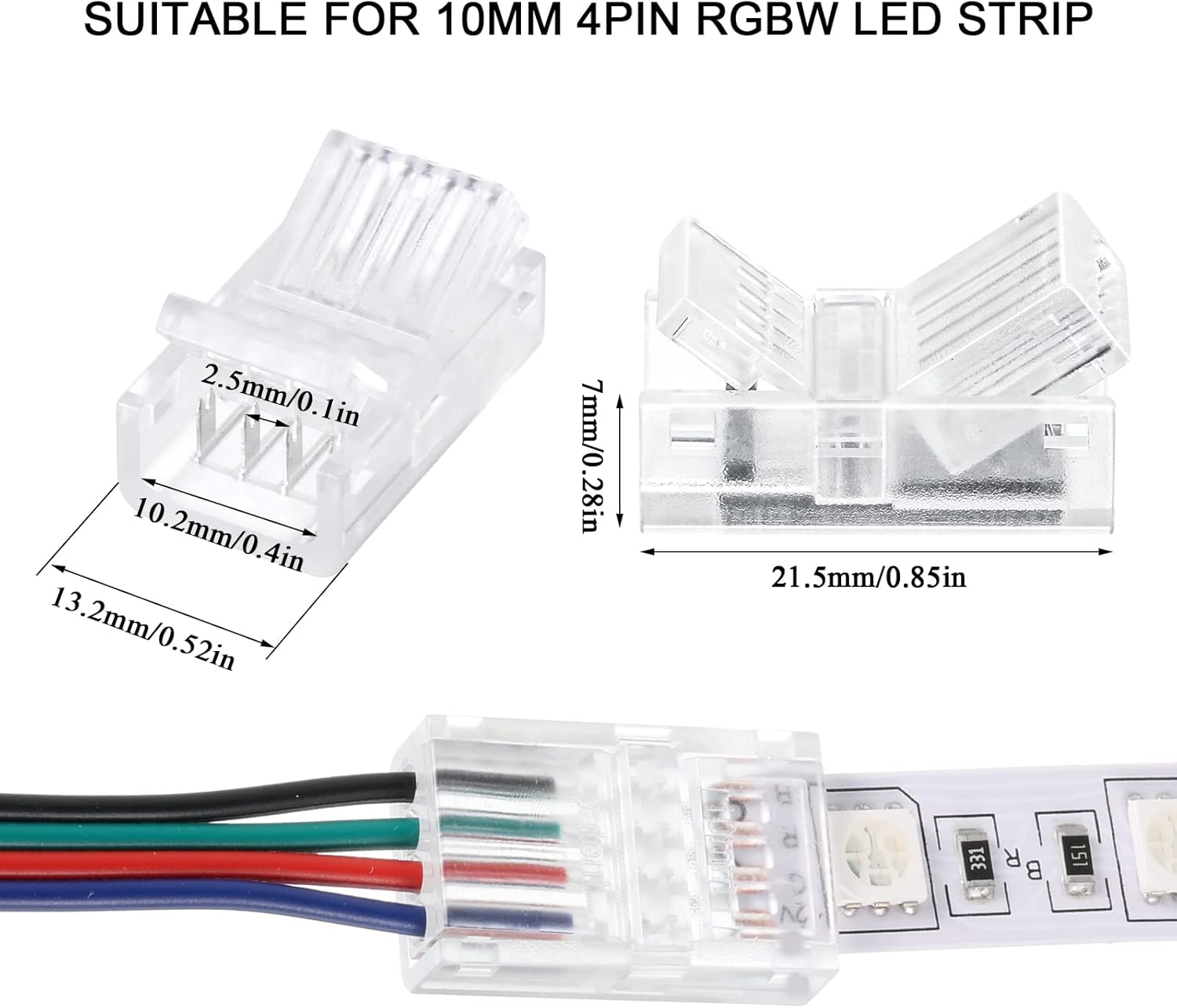20 Pcs 4 Pin 10 mm LED Strip Connector RGB Lights Waterproof Adapter 22 AWG Wires Connector for Strip Light Unwired Gapless Track 5v 12v 24v - Image 2