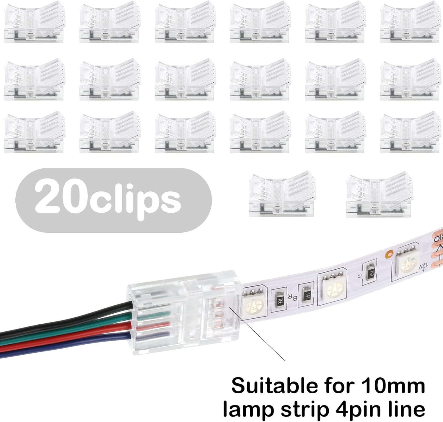 20 Pcs 4 Pin 10 mm LED Strip Connector RGB Lights Waterproof Adapter 22 AWG Wires Connector for Strip Light Unwired Gapless Track 5v 12v 24v - Image 3