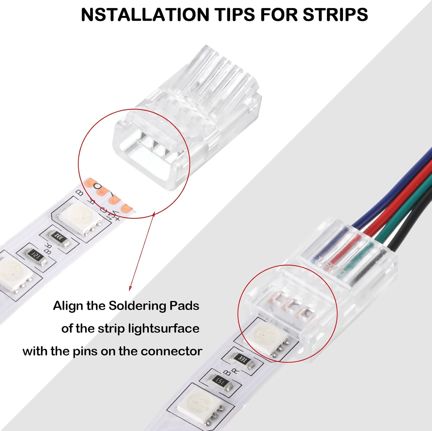 20 Pcs 4 Pin 10 mm LED Strip Connector RGB Lights Waterproof Adapter 22 AWG Wires Connector for Strip Light Unwired Gapless Track 5v 12v 24v - Image 4
