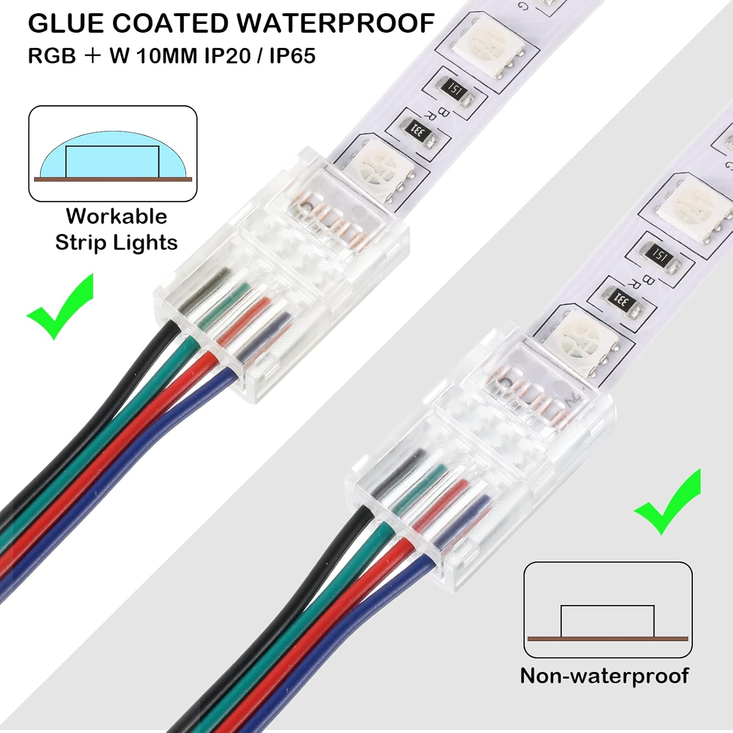 20 Pcs 4 Pin 10 mm LED Strip Connector RGB Lights Waterproof Adapter 22 AWG Wires Connector for Strip Light Unwired Gapless Track 5v 12v 24v - Image 5