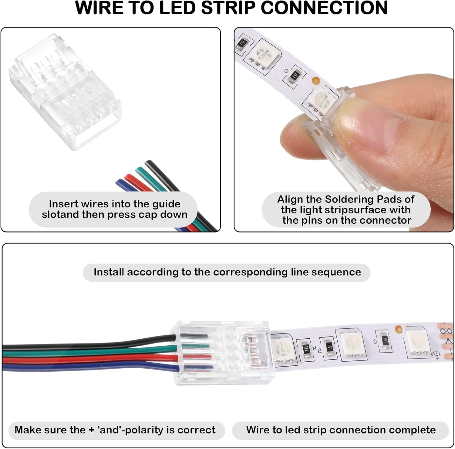 20 Pcs 4 Pin 10 mm LED Strip Connector RGB Lights Waterproof Adapter 22 AWG Wires Connector for Strip Light Unwired Gapless Track 5v 12v 24v - Image 6