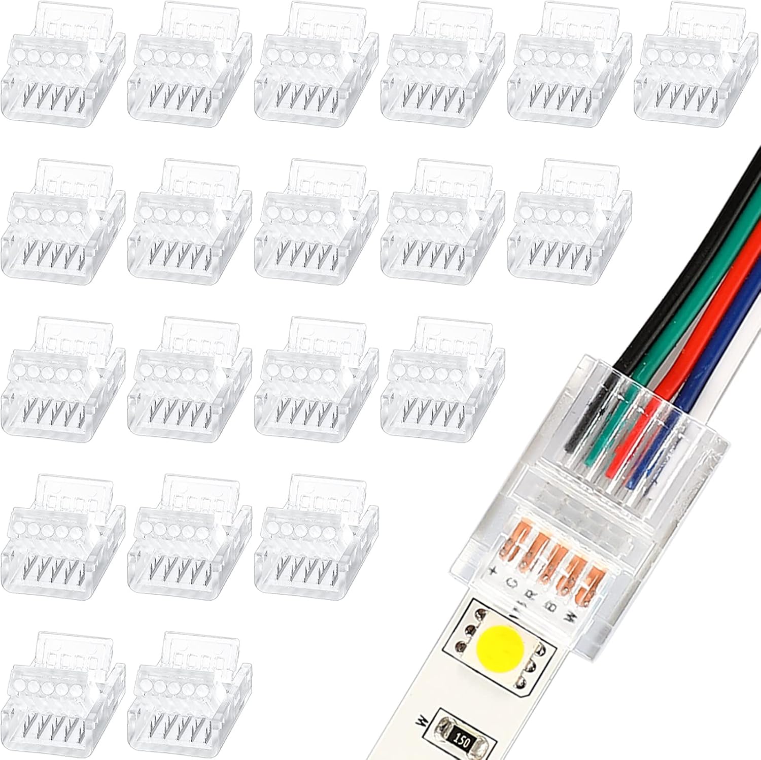 20 Pcs 5 Pin 12 mm LED Strip Connector RGB Lights Waterproof Adapter 22 Awg Wires Connector for Strip Light Unwired Gapless Track 5v 12v 24v - Image 1