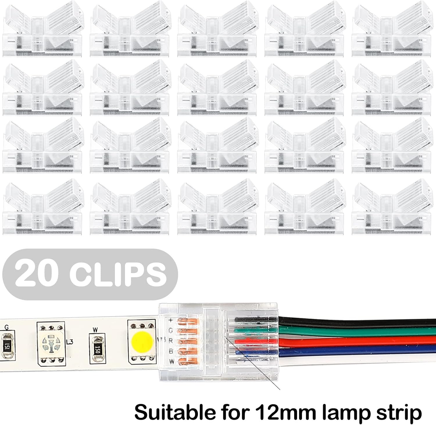 20 Pcs 5 Pin 12 mm LED Strip Connector RGB Lights Waterproof Adapter 22 Awg Wires Connector for Strip Light Unwired Gapless Track 5v 12v 24v - Image 2