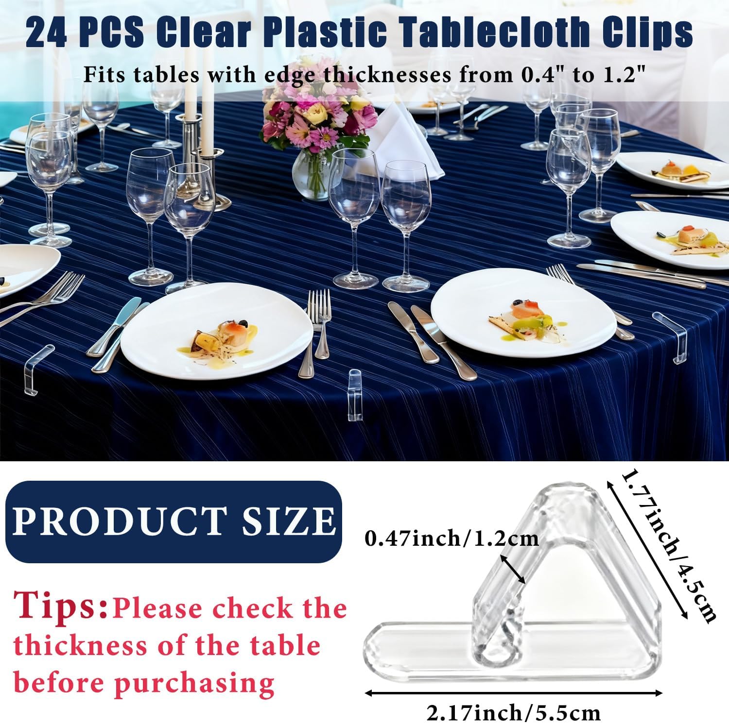 24 Pack Tablecloth Clips for Thick Tables, Heavy-Duty Plastic Table Cover Holders for Outdoor Dining, Picnic, Camping, and Party Use, Windproof Table Cloth Clamps for Birthday, Wedding - Image 2