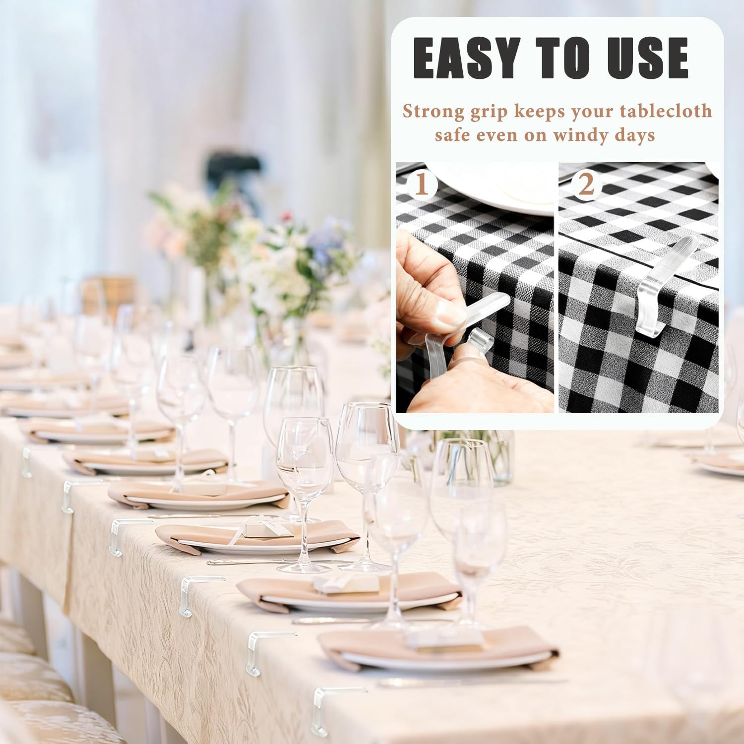 24 Pack Tablecloth Clips for Thick Tables, Heavy-Duty Plastic Table Cover Holders for Outdoor Dining, Picnic, Camping, and Party Use, Windproof Table Cloth Clamps for Birthday, Wedding - Image 4