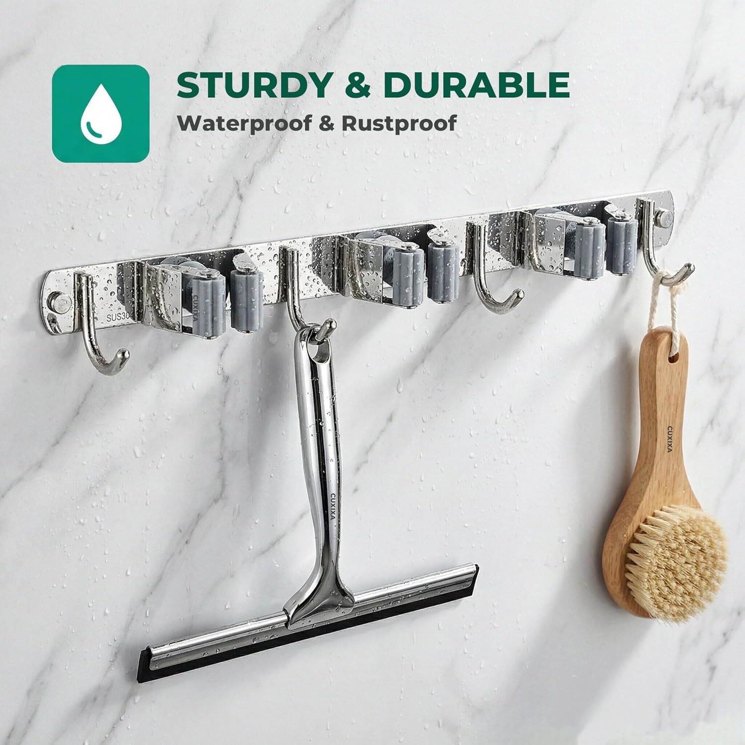 Mop and Broom Holder Wall Mount, Upgraded Broom Organizer Wall Mount, Stainless Steel Broom Hanger Wall Mount for Home Kitchen Garden Laundry Garage (3 Racks with 4 Hooks) - Image 5