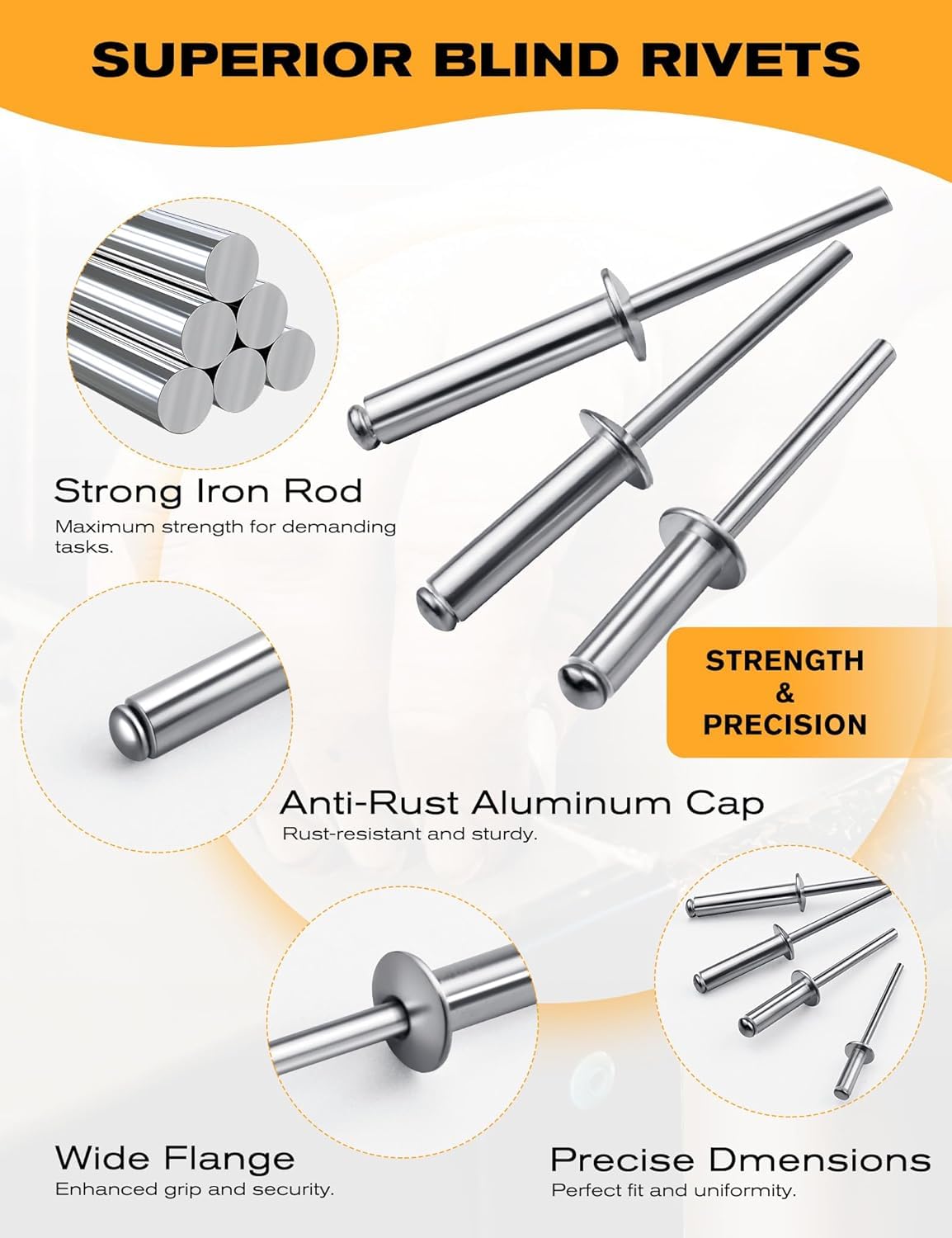 100 PCs 1/8'' x 3/4''Aluminum Blind Rivets, Pack of 100 CT 3.2mm x 20mm Pop Rivets with Aluminum Grip and Steel Mandrel - Image 2