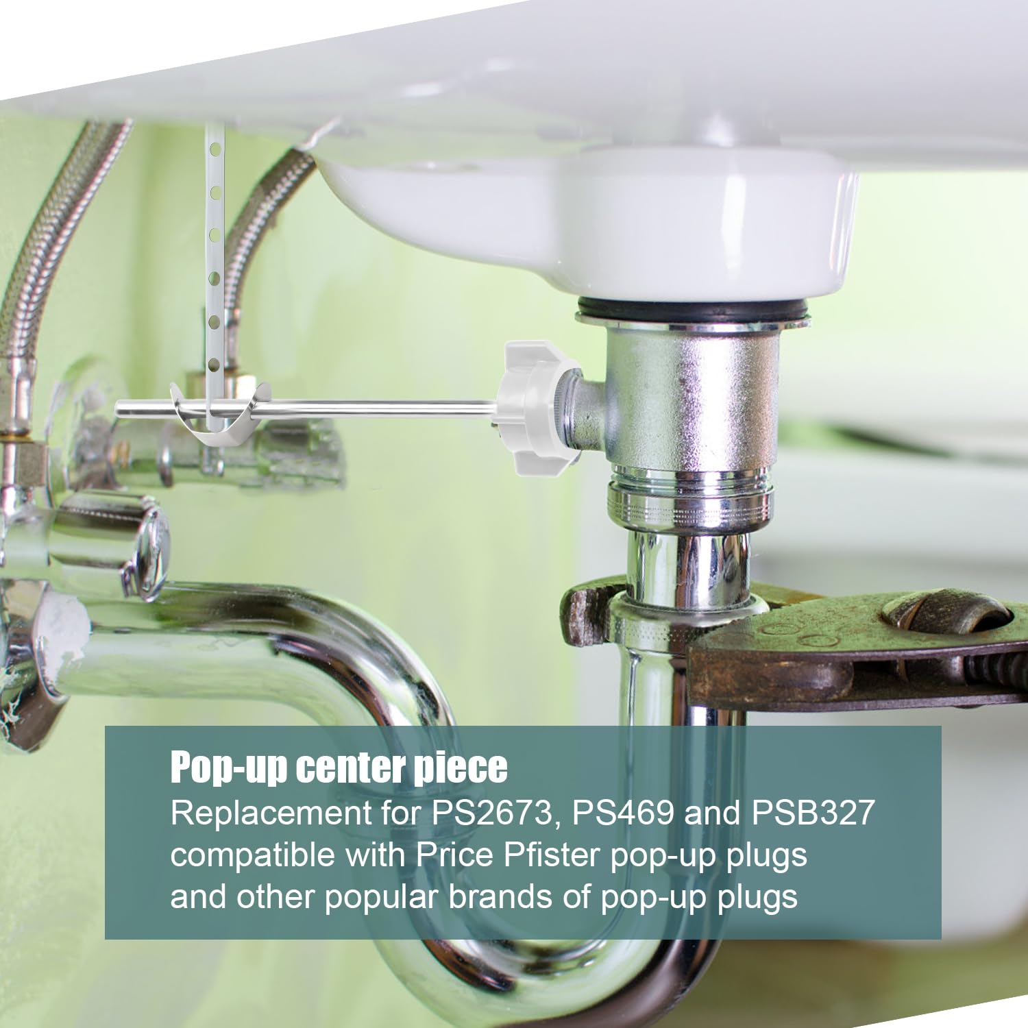 Lavatory Pop Up Center Piece Assembly, Sink Ball Rod/Pivot Rod Replacement Sink Drain Parts Compatible with Price Pfister Pop Up Stopper and Other Popular Brands Replacement for PS2673(White) - Image 3
