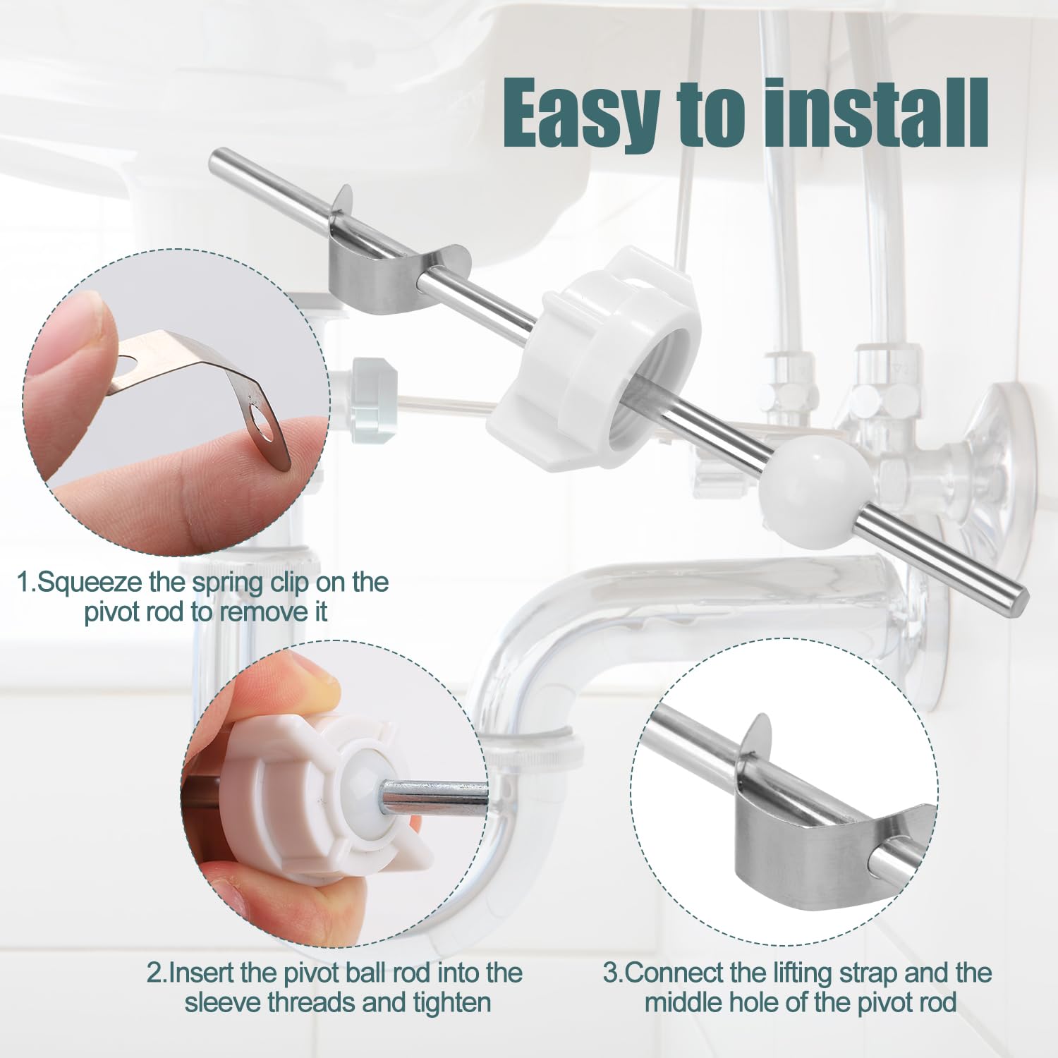 Lavatory Pop Up Center Piece Assembly, Sink Ball Rod/Pivot Rod Replacement Sink Drain Parts Compatible with Price Pfister Pop Up Stopper and Other Popular Brands Replacement for PS2673(White) - Image 6