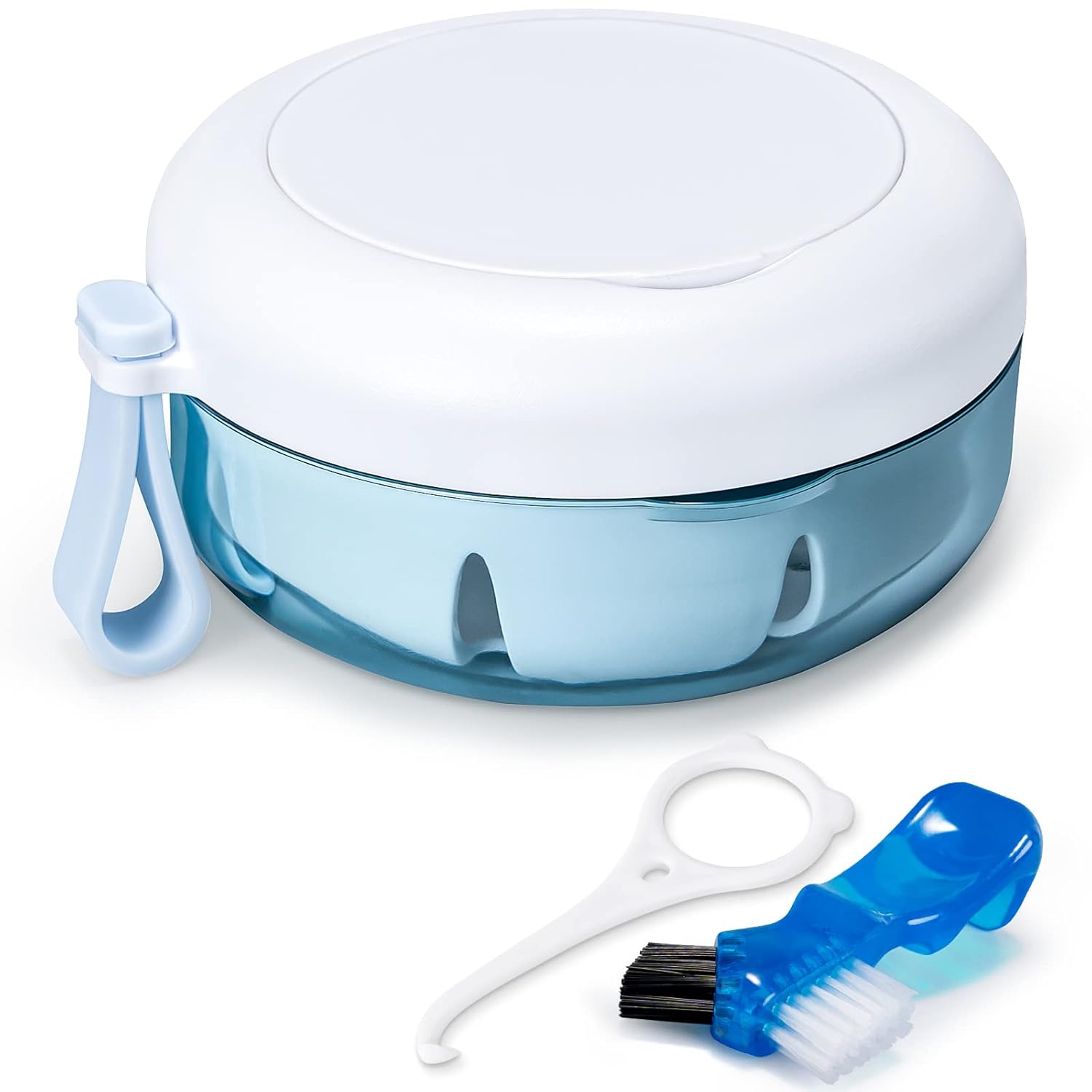 Leak Proof Denture Cup Kit Portable Retainer Case Perfect for Travel, Denture Case Container Cleaning Care for Dentures Aligner Mouth Guard with Denture Brush,Strainer, Removal Tool and Mirror - Image 1