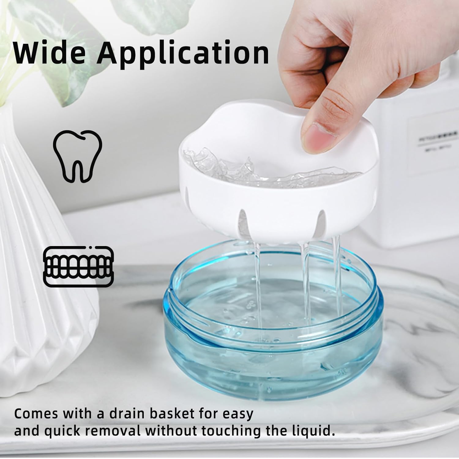 Leak Proof Denture Cup Kit Portable Retainer Case Perfect for Travel, Denture Case Container Cleaning Care for Dentures Aligner Mouth Guard with Denture Brush,Strainer, Removal Tool and Mirror - Image 3