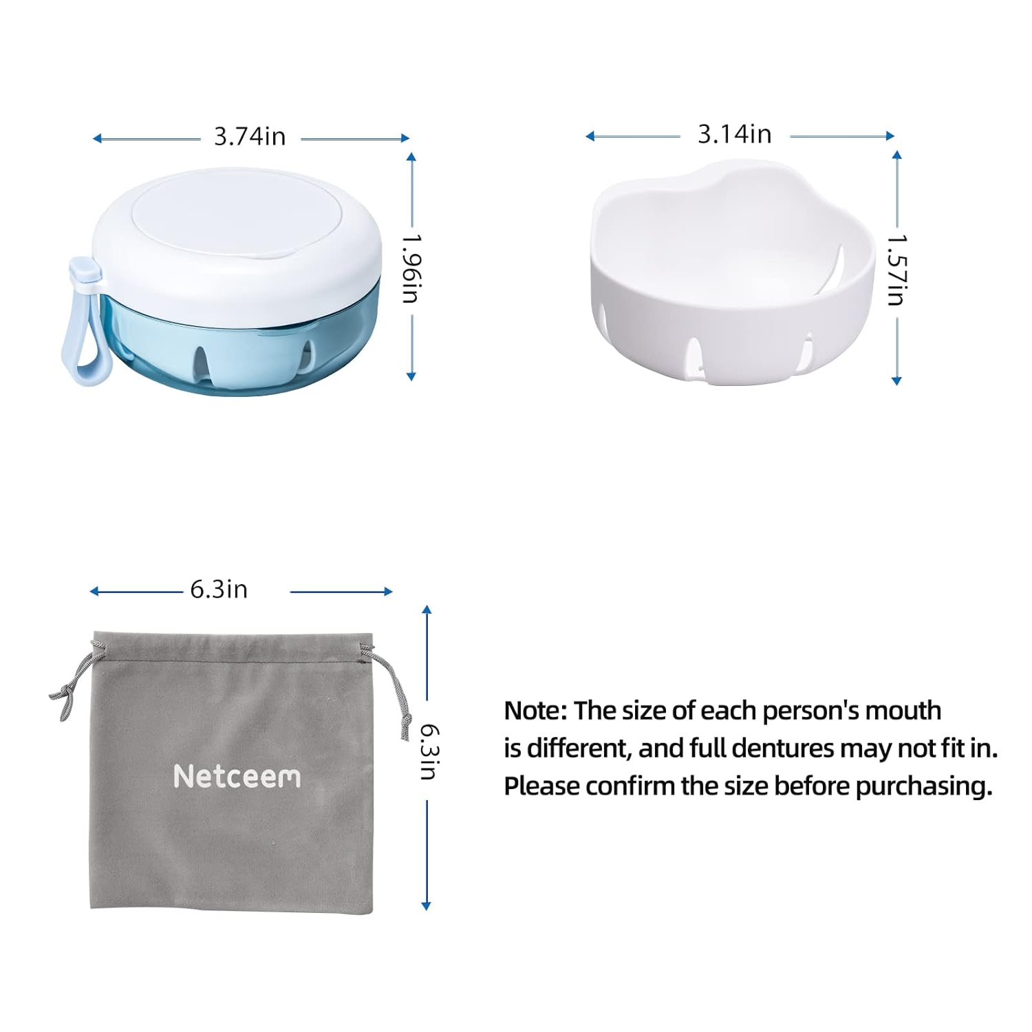 Leak Proof Denture Cup Kit Portable Retainer Case Perfect for Travel, Denture Case Container Cleaning Care for Dentures Aligner Mouth Guard with Denture Brush,Strainer, Removal Tool and Mirror - Image 5