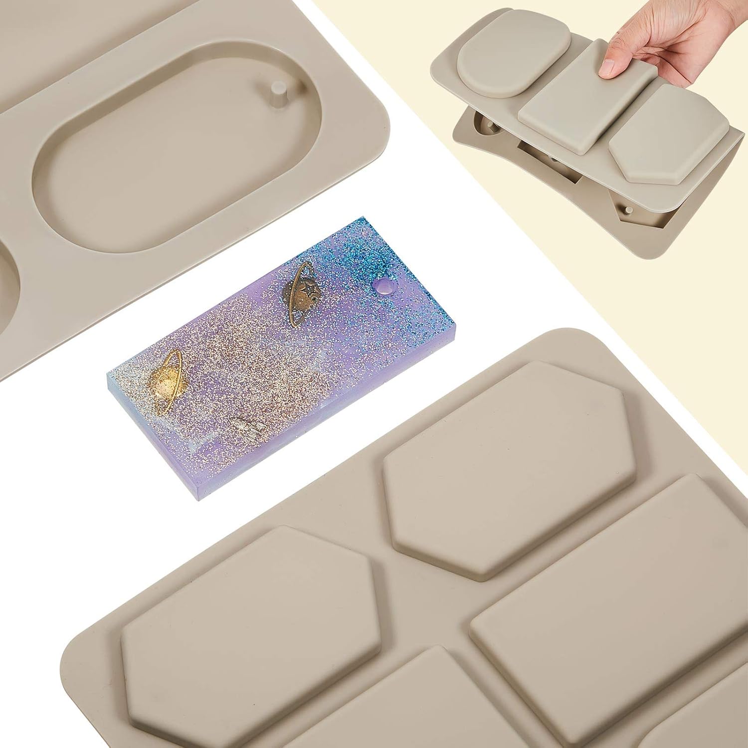 2 Pcs Silicone Wax Melt Molds Silicone Resin Keychain and Wax Sachets Epoxy Casting Jewelry Making Molds with Hanging Holes for DIY Jewelry Handicrafts Making(Stylish Style) - Image 4