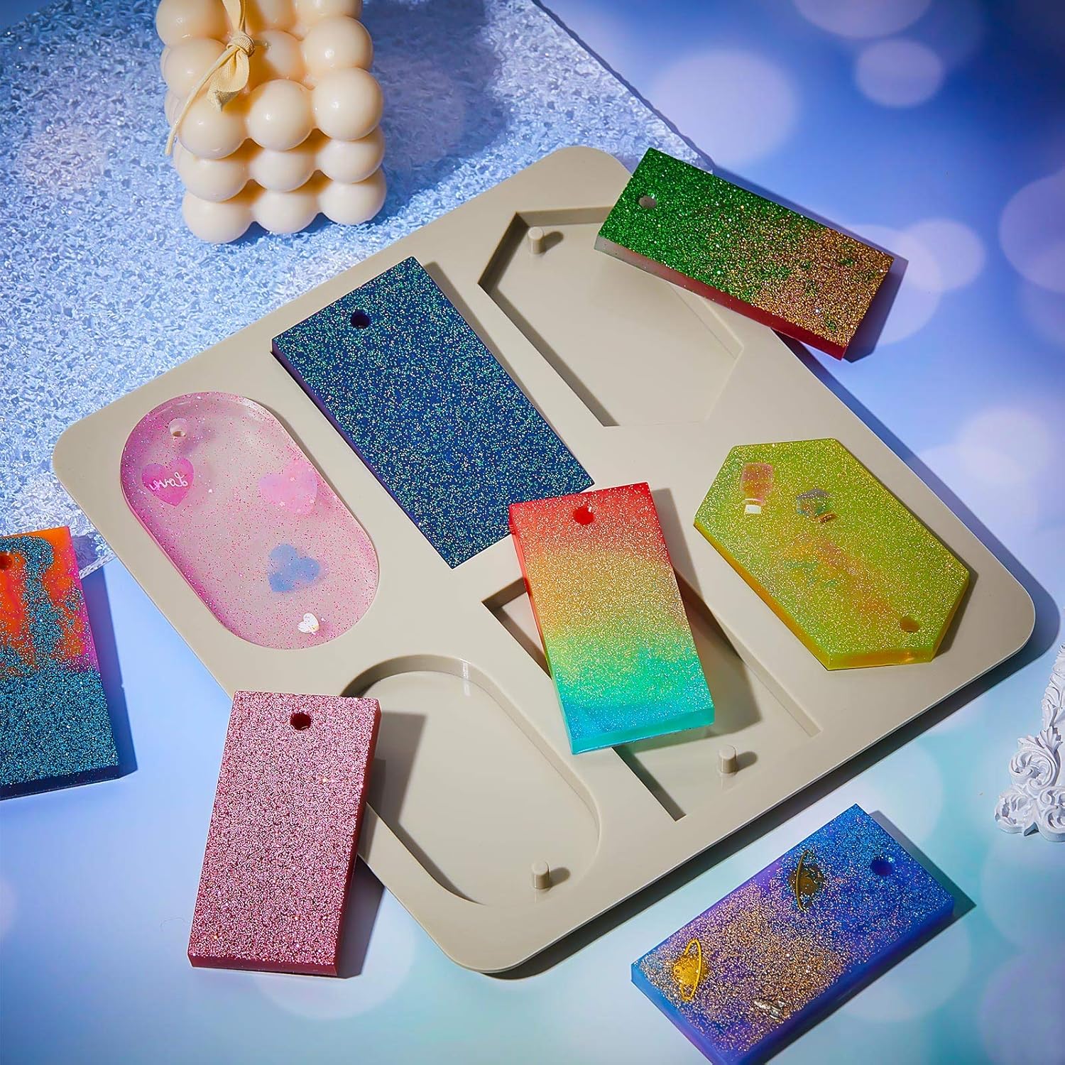 2 Pcs Silicone Wax Melt Molds Silicone Resin Keychain and Wax Sachets Epoxy Casting Jewelry Making Molds with Hanging Holes for DIY Jewelry Handicrafts Making(Stylish Style) - Image 5