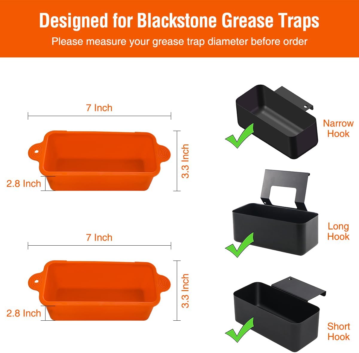 2 Pack Blackstone Silicone Grease Cup Liners for 36 28 22 17 Inch Griddle, Reusable Catcher Liner Grill Tray Blackstone Accessories, Replacement of Aluminum Foil Drip Pans, Orange - Image 2