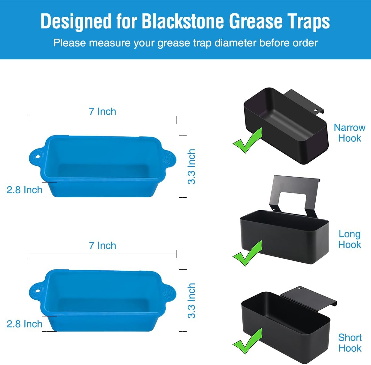 2 Pack Blackstone Silicone Grease Cup Liners for 36 28 22 17 Inch Griddle, Reusable Grease Catcher Liner Grill Grease Tray Blackstone Accessories, Replacement of Aluminum Foil Drip Pans, Blue - Image 2