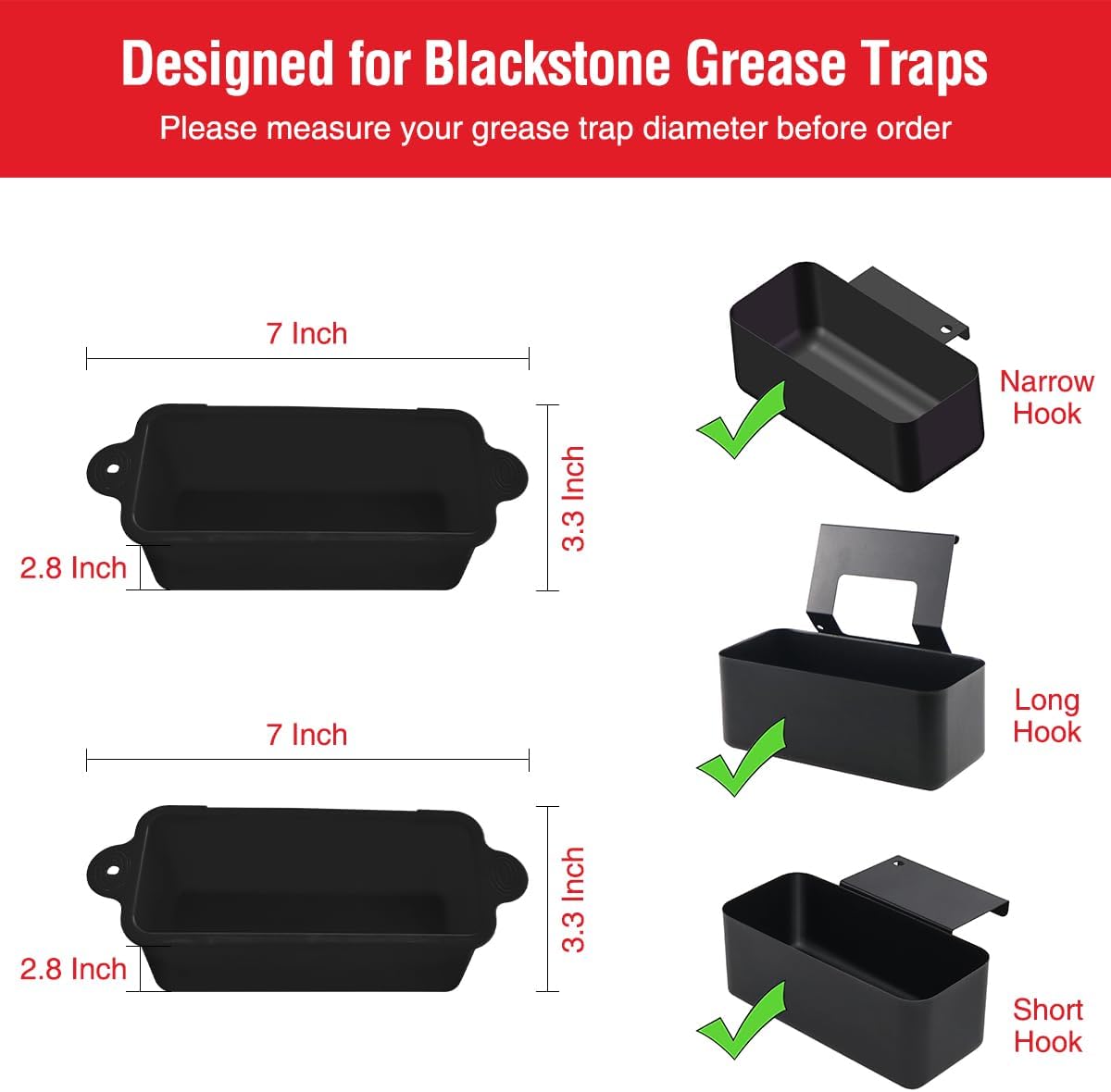 2 Pack Blackstone Silicone Grease Cup Liners for 36 28 22 17 Inch Griddle, Reusable Catcher Liner Grill Grease Tray Blackstone Accessories, Replacement of Aluminum Foil Drip Pans, Black - Image 2
